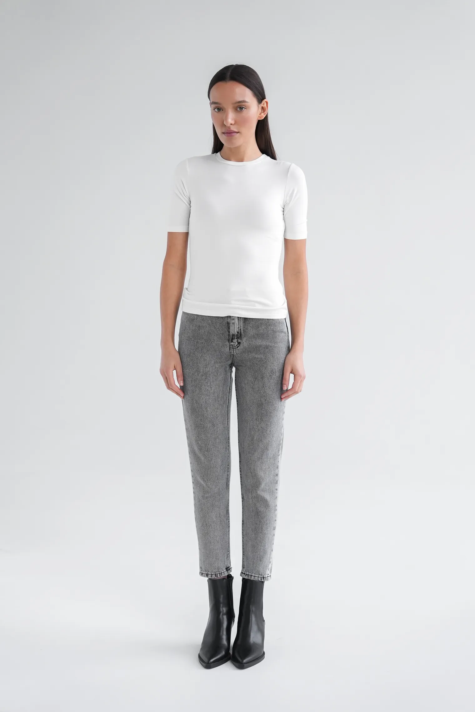 Джинсы с завышенной талией MOM-FIT серого цвета фото 6