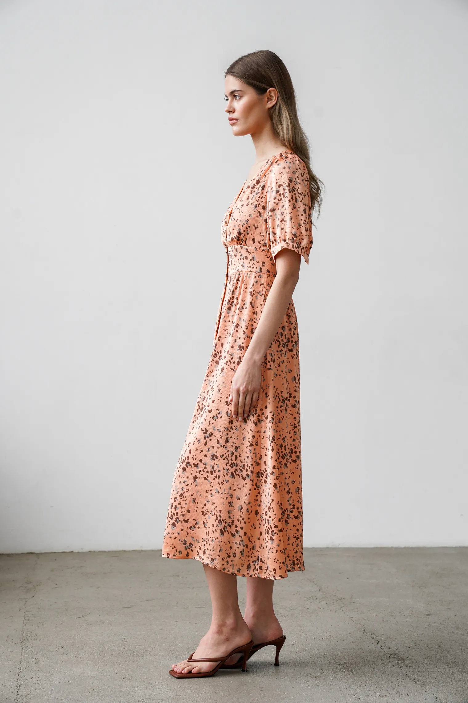 Платье на пуговицах с принтом в цвете оранжевый/коричневый фото 5