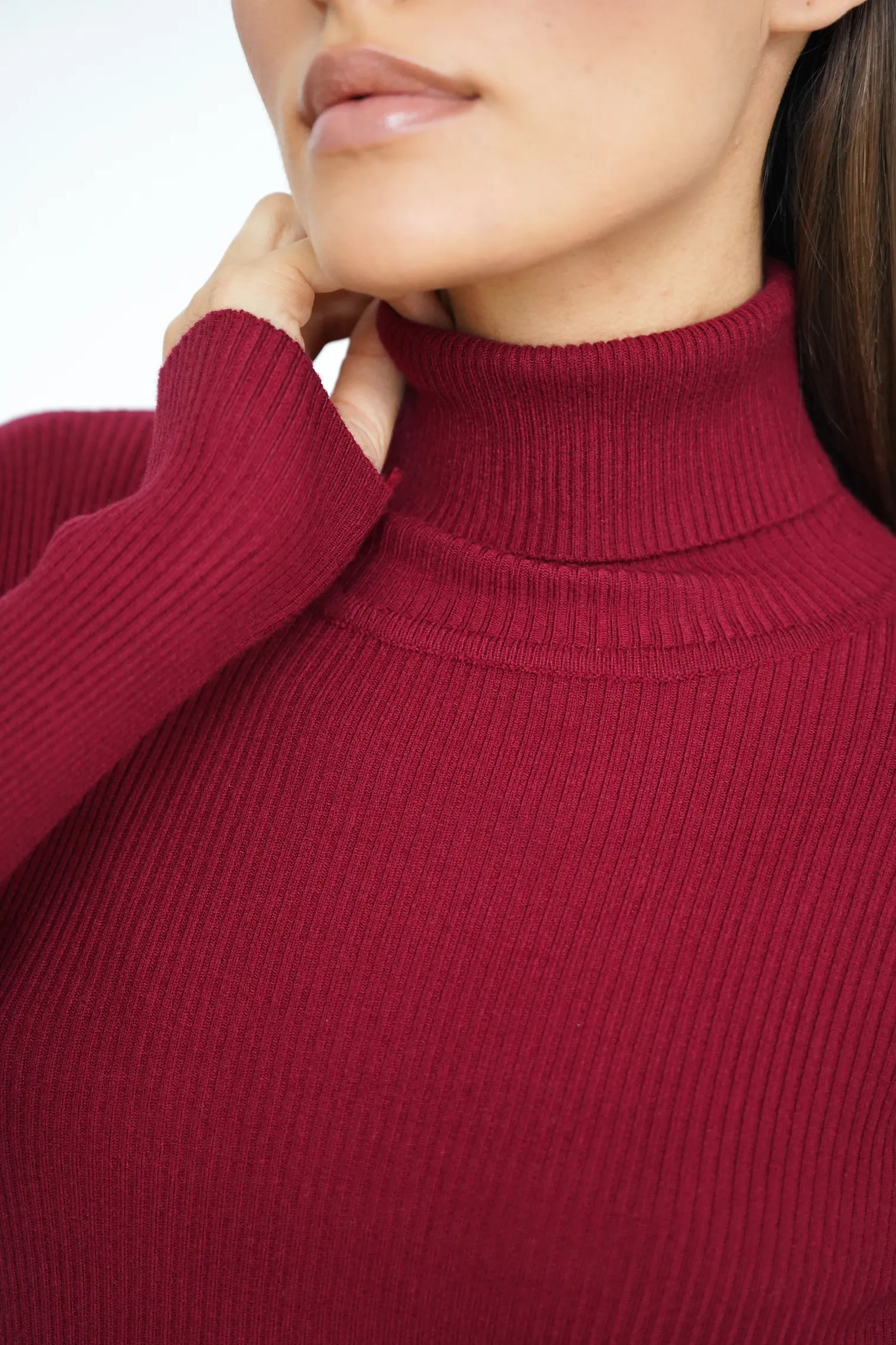 Водолазка мелкой вязки с высоким воротником бордового цвета фото 2