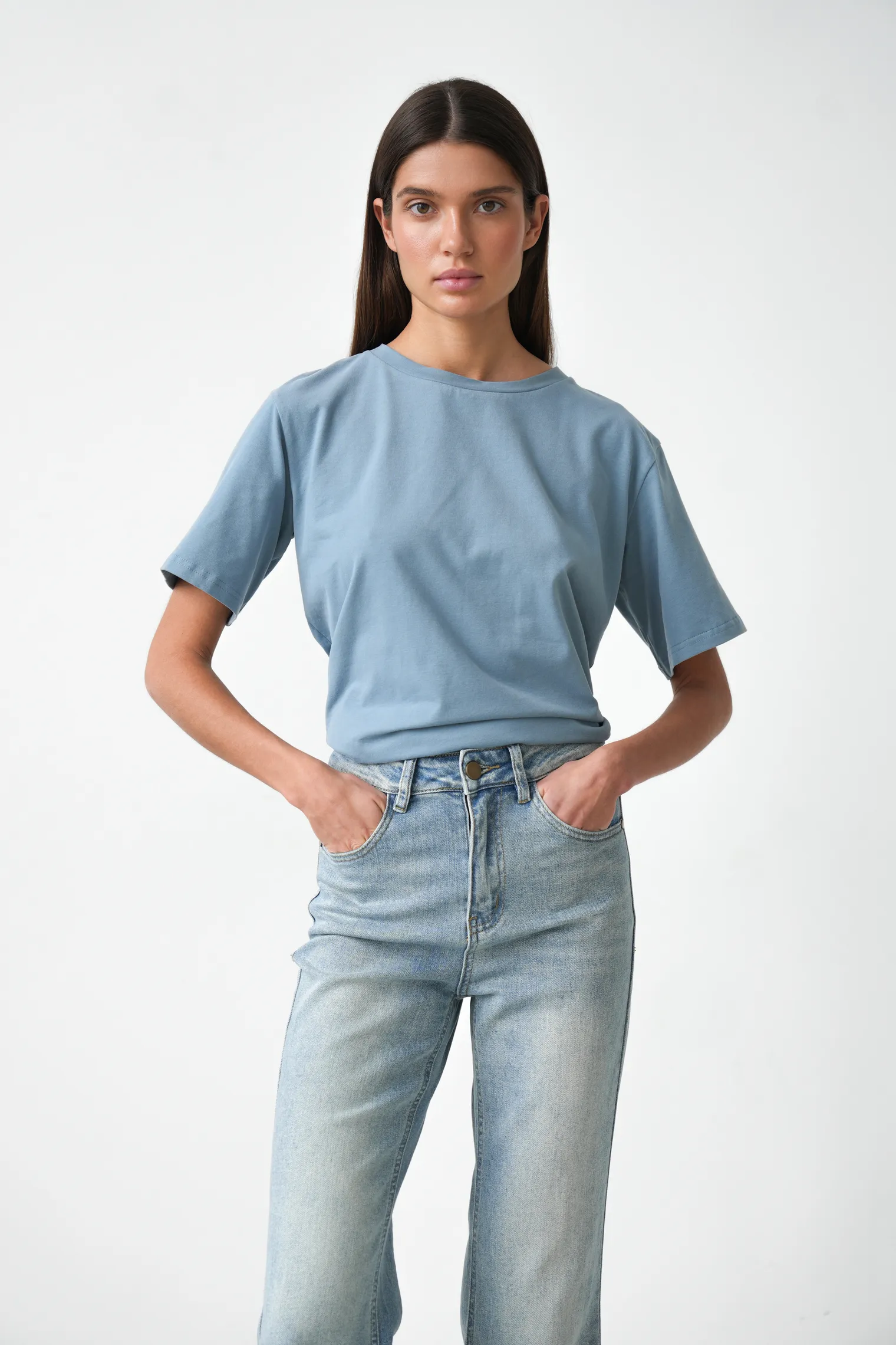 Джинсы клёш голубого цвета фото 5