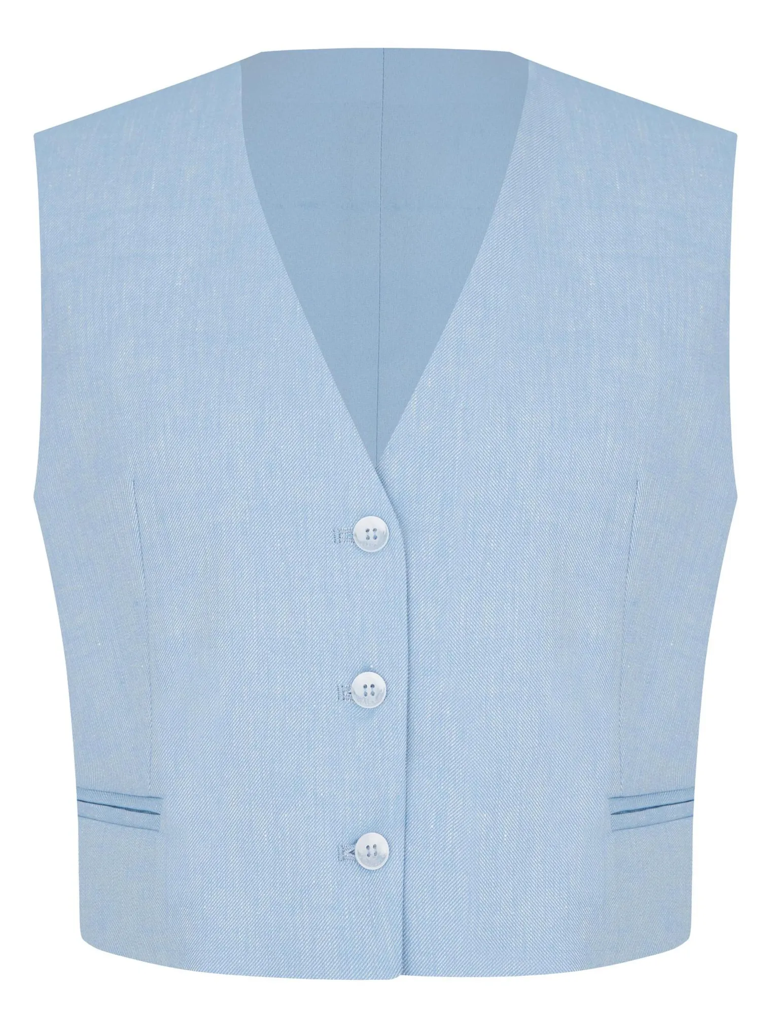 Жилет прямого кроя укороченный голубого цвета фото 8