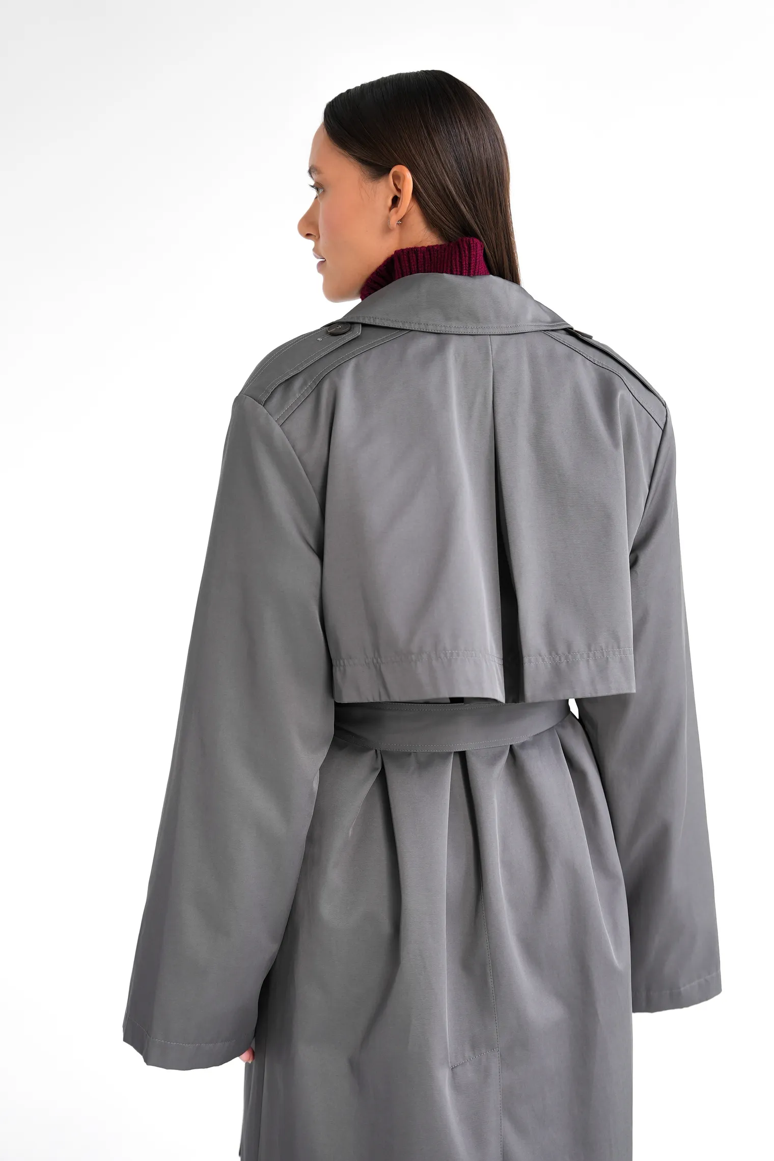 Тренч двубортный с поясом графитового цвета фото 4