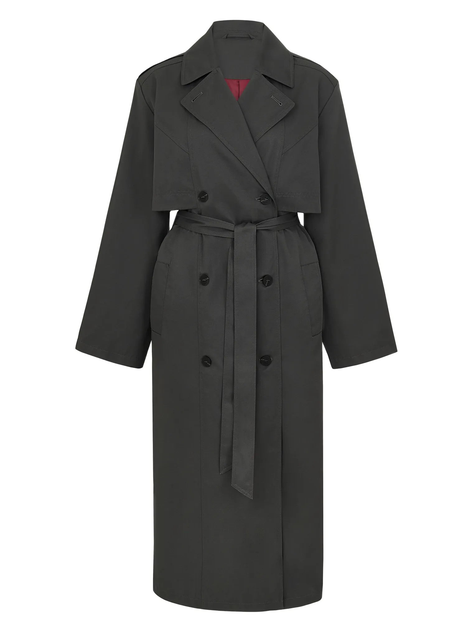 Тренч двубортный с поясом графитового цвета фото 9