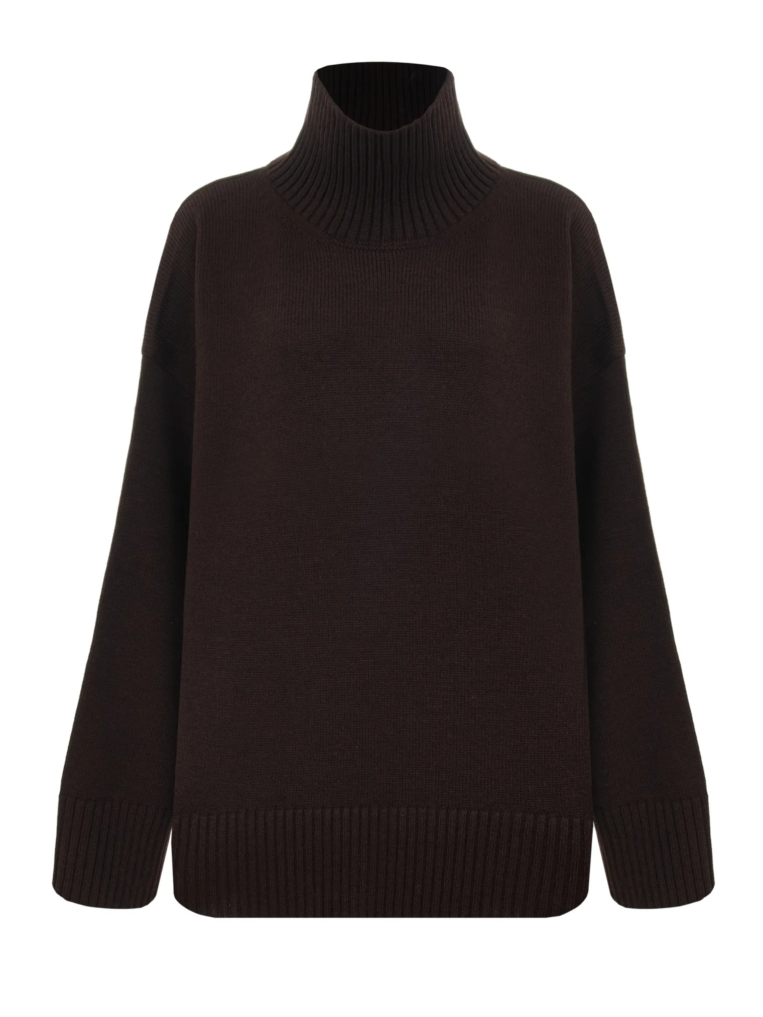 Джемпер мелкой вязки с высоким воротником цвета горький шоколад фото 8