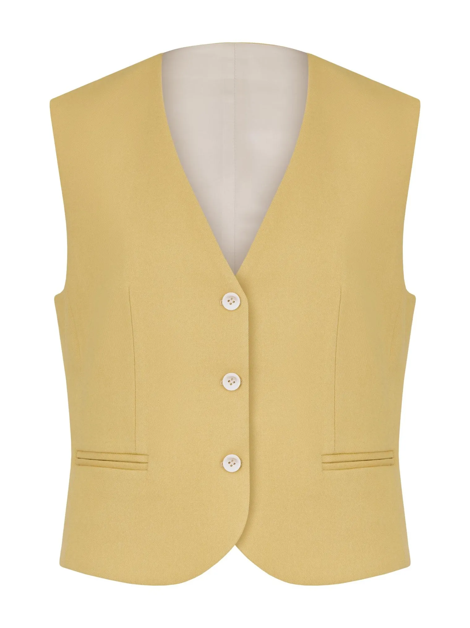 Однобортный жилет с пуговицами цвета молочный лимон фото 6