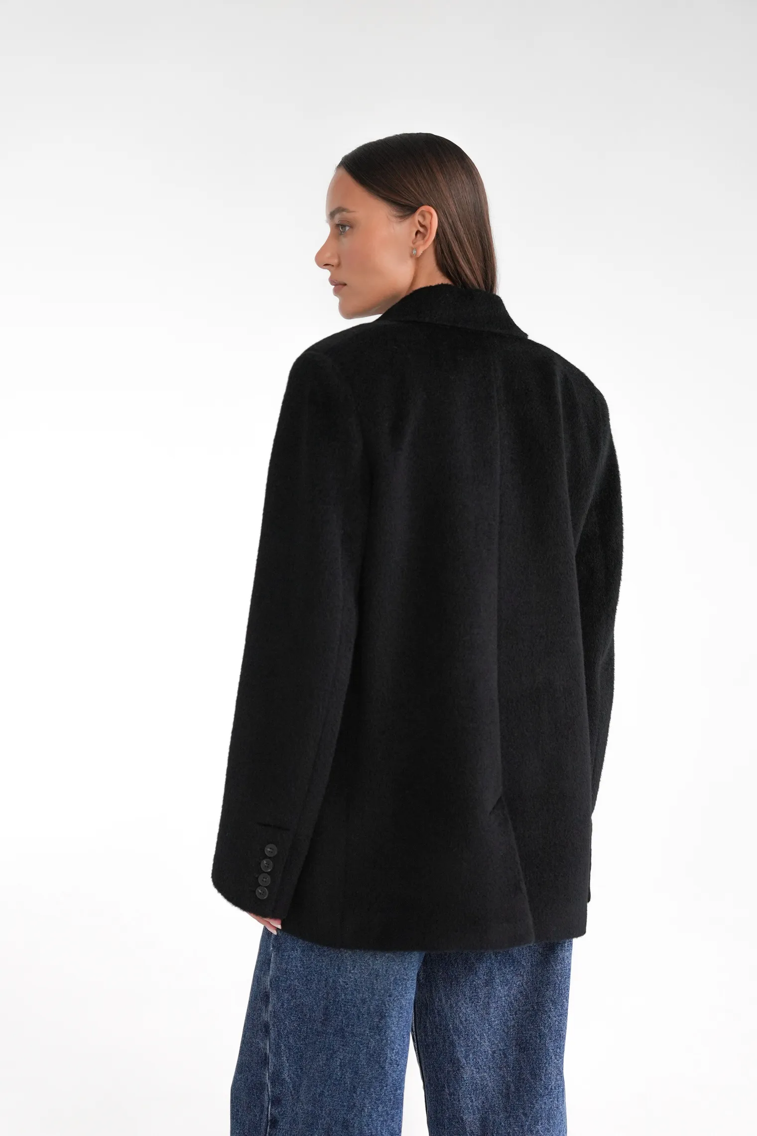 Однобортное пальто-жакет из шерсти чёрного цвета фото 4