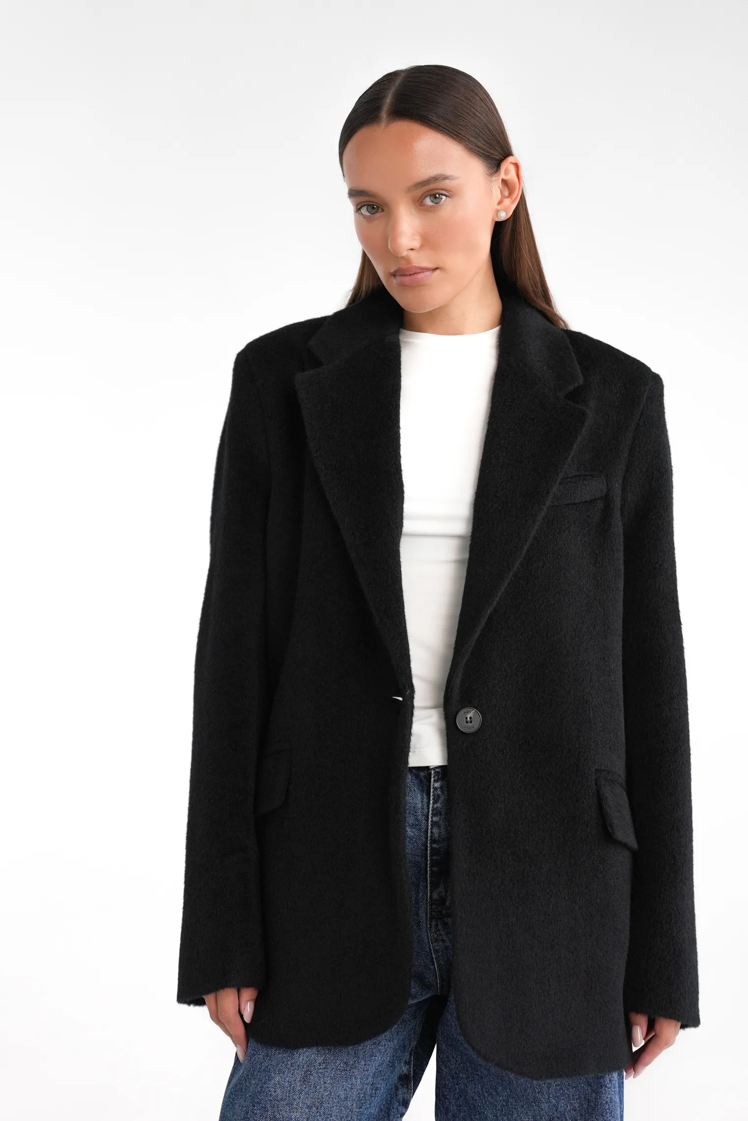 Однобортное пальто-жакет из шерсти чёрного цвета фото 8