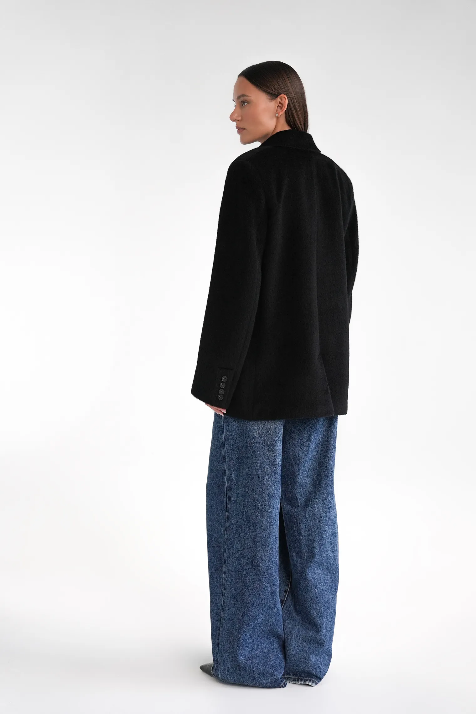 Однобортное пальто-жакет из шерсти чёрного цвета фото 5