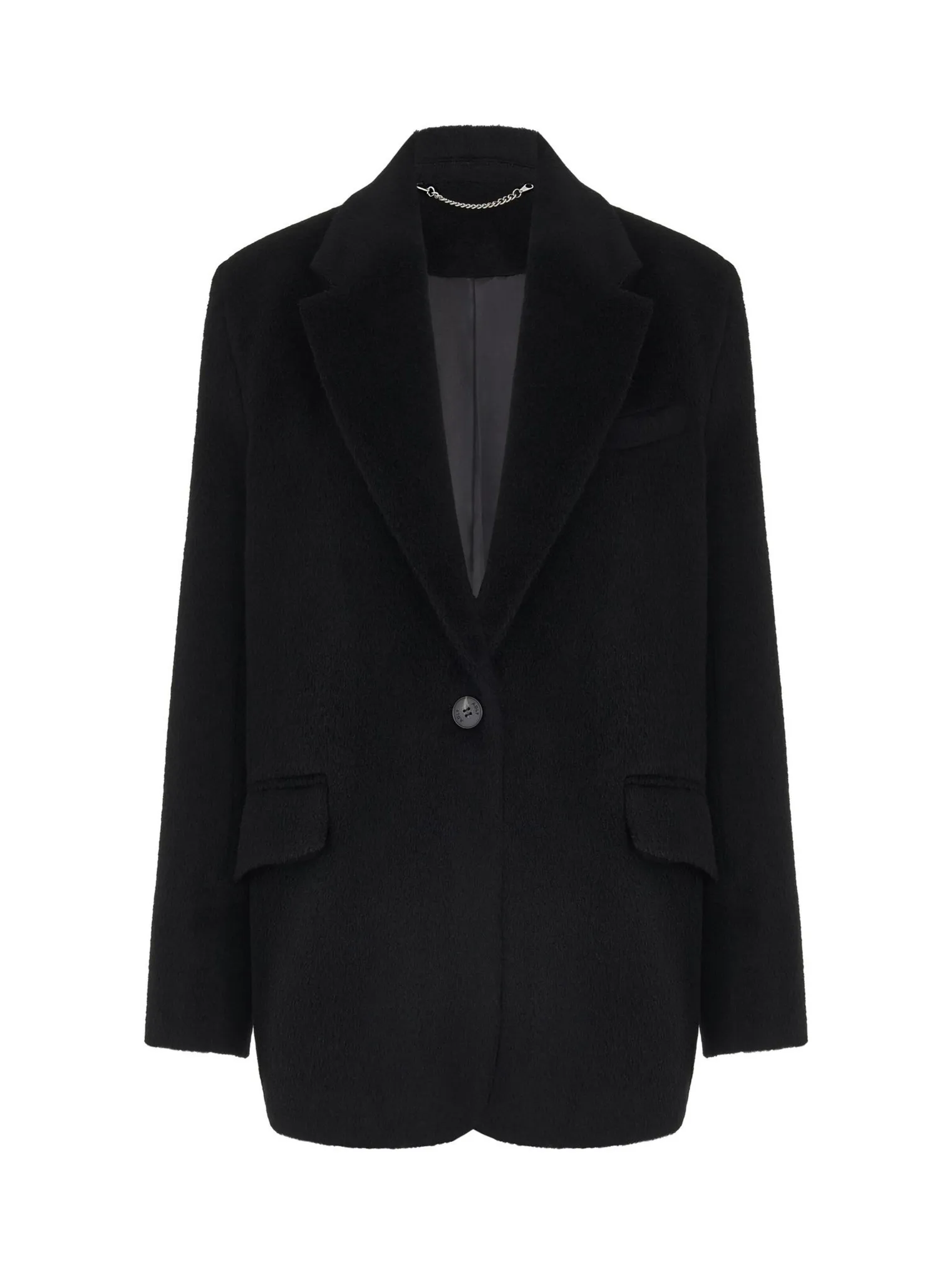 Однобортное пальто-жакет из шерсти чёрного цвета фото 9