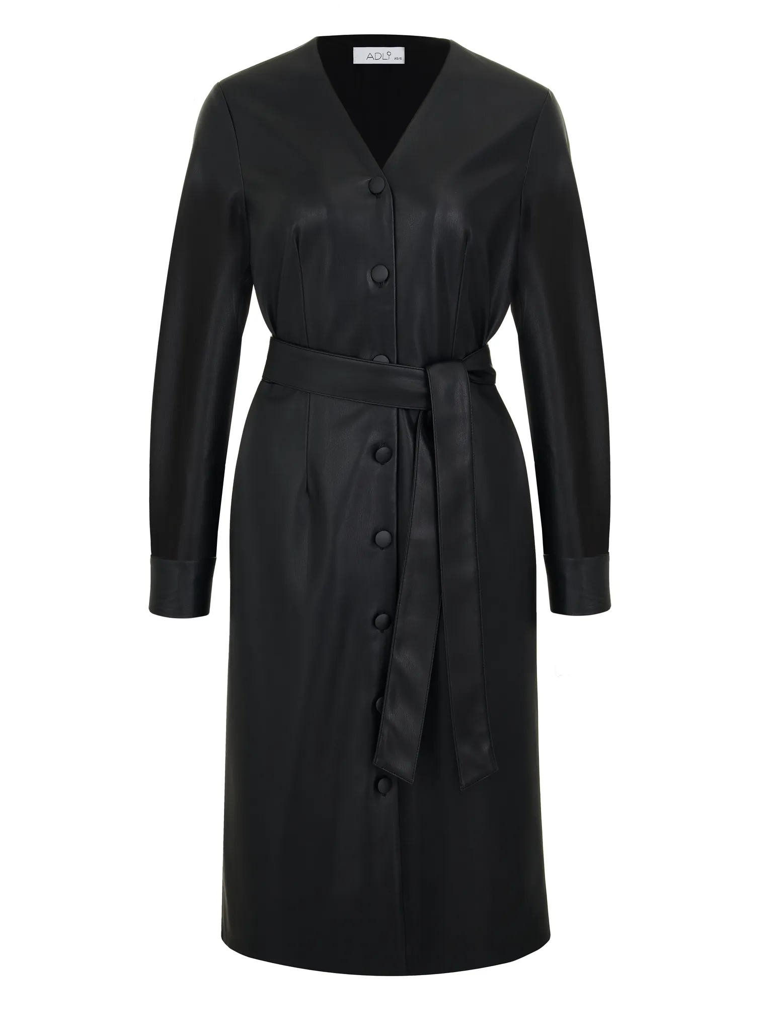 Платье миди из эко-кожи с поясом чёрного цвета фото 1