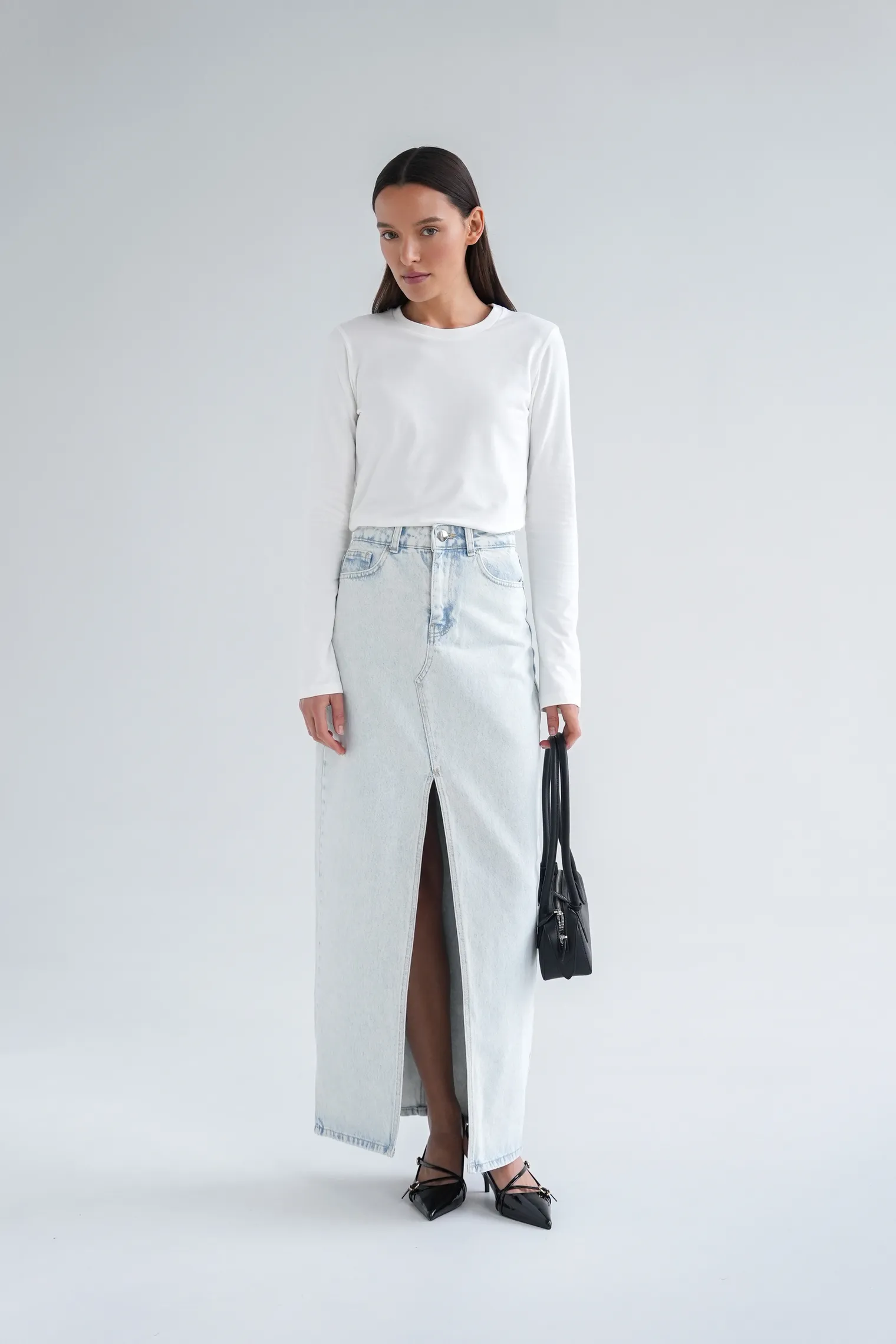 Юбка миди джинсовая в цвете голубая варка фото 5