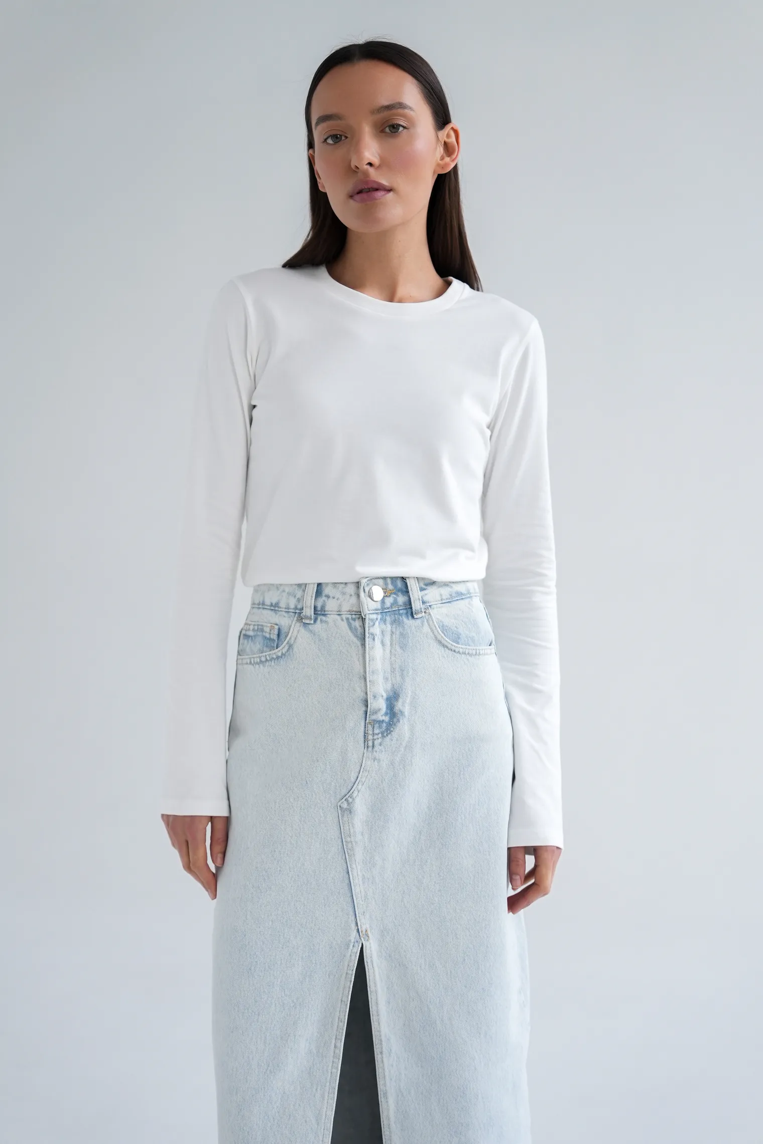 Юбка миди джинсовая в цвете голубая варка фото 8