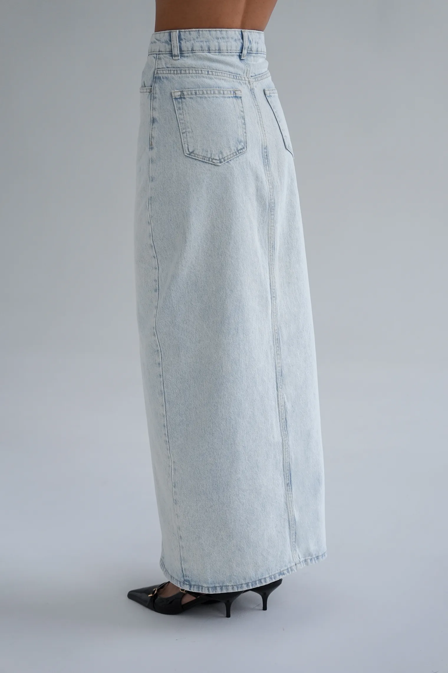 Юбка миди джинсовая в цвете голубая варка фото 4