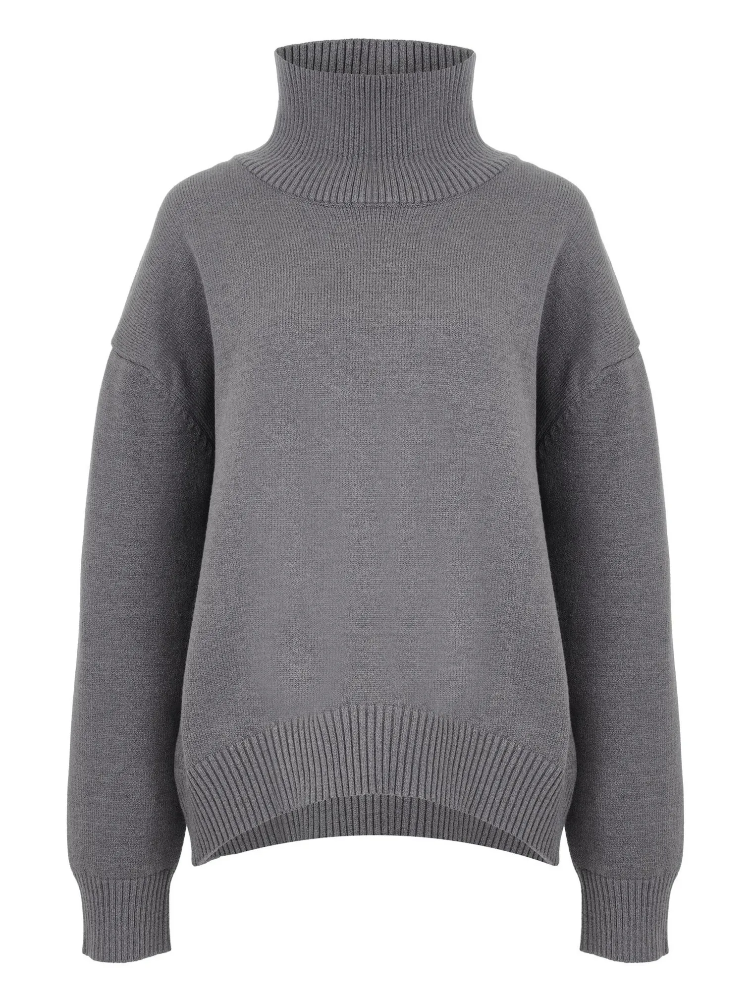 Джемпер мелкой вязки с высоким воротником графитового цвета фото 8
