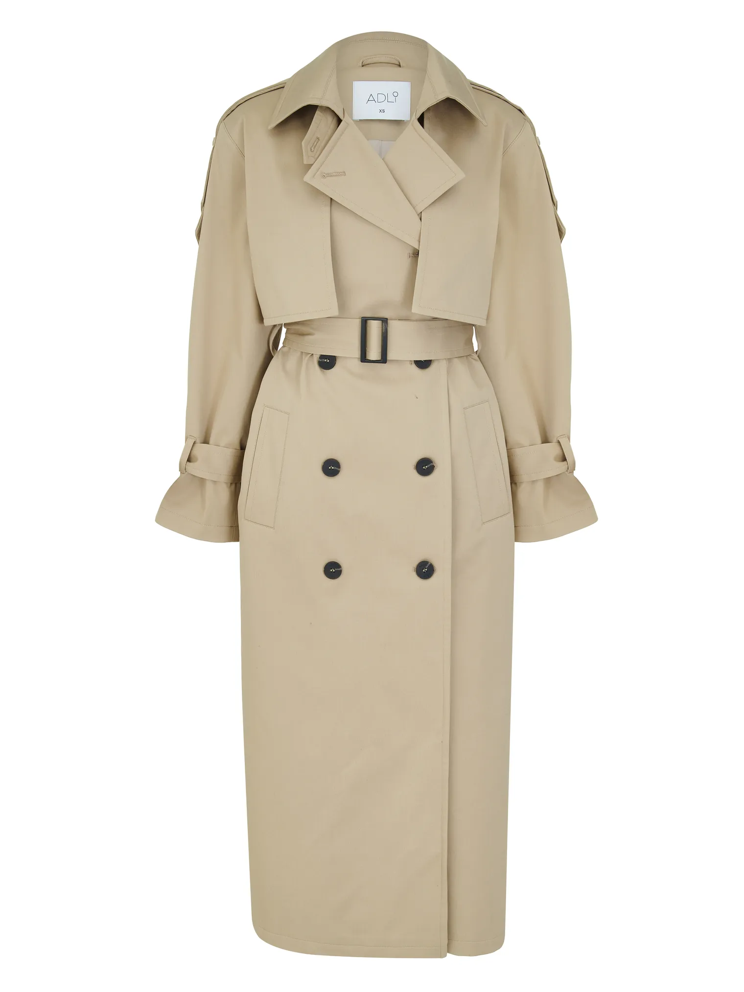 Тренч двубортный с поясом бежевого цвета фото 1