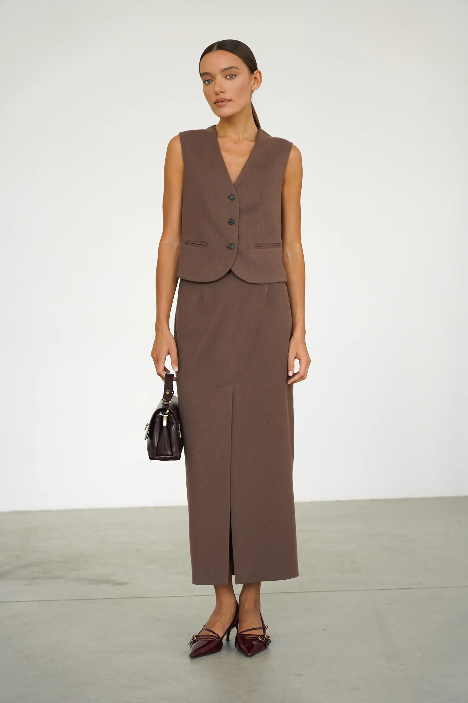 Юбка макси из шерсти шоколадного цвета фото 3