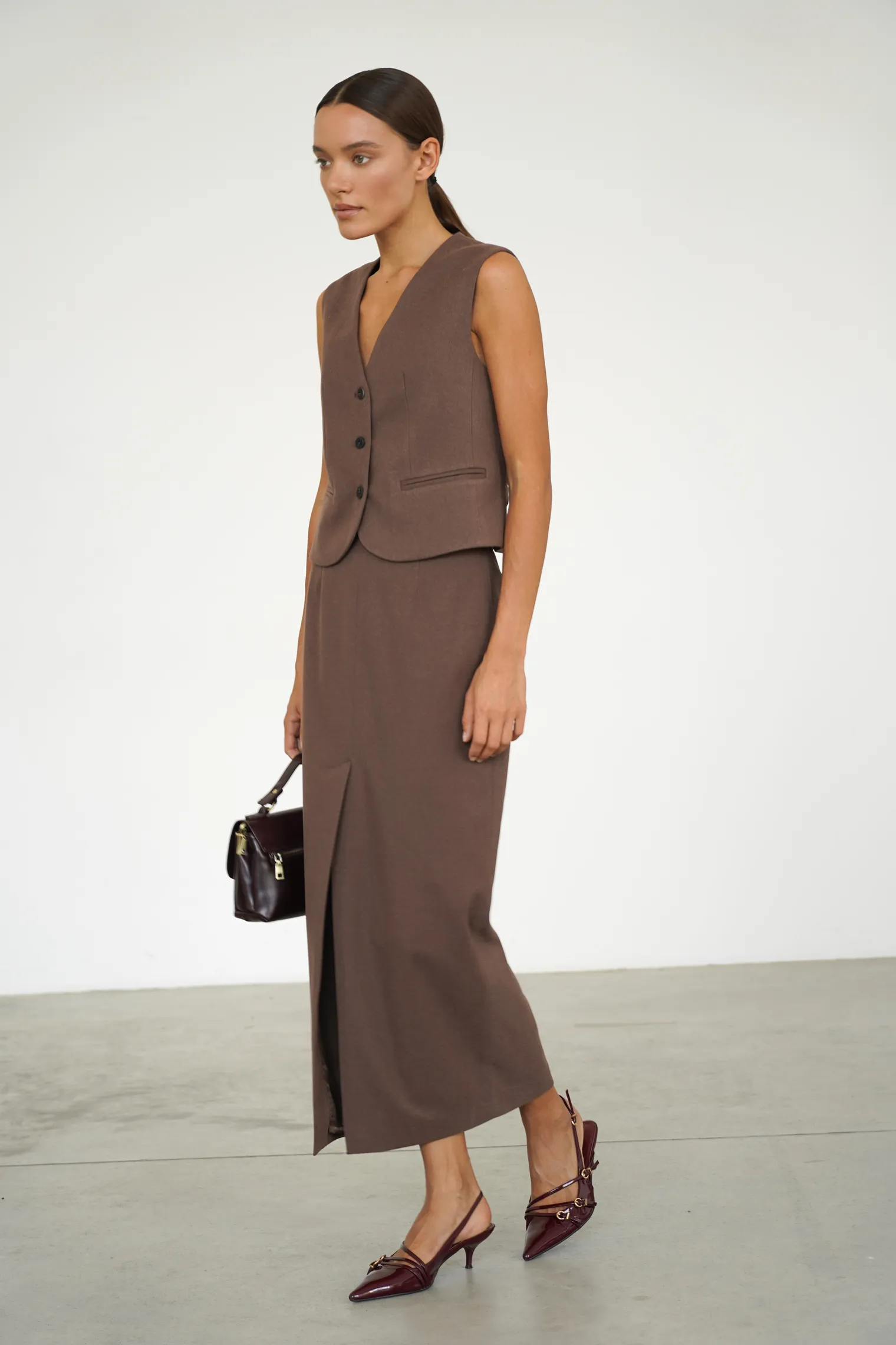 Юбка макси из шерсти шоколадного цвета фото 5