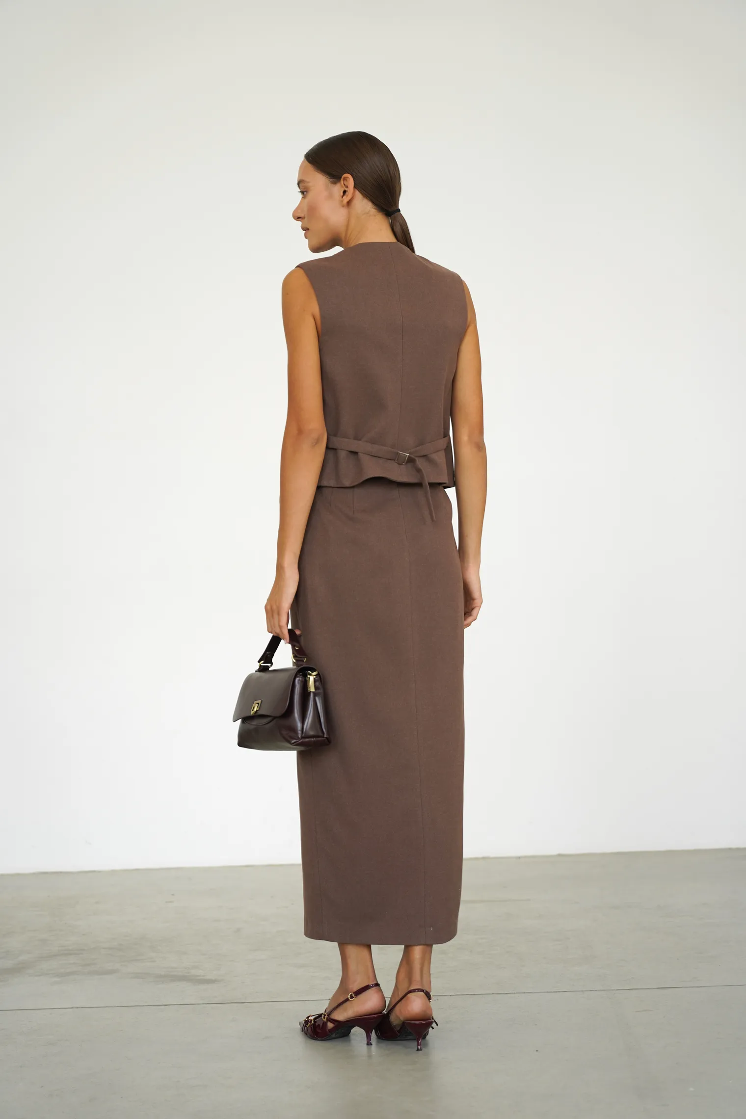 Юбка макси из шерсти шоколадного цвета фото 6