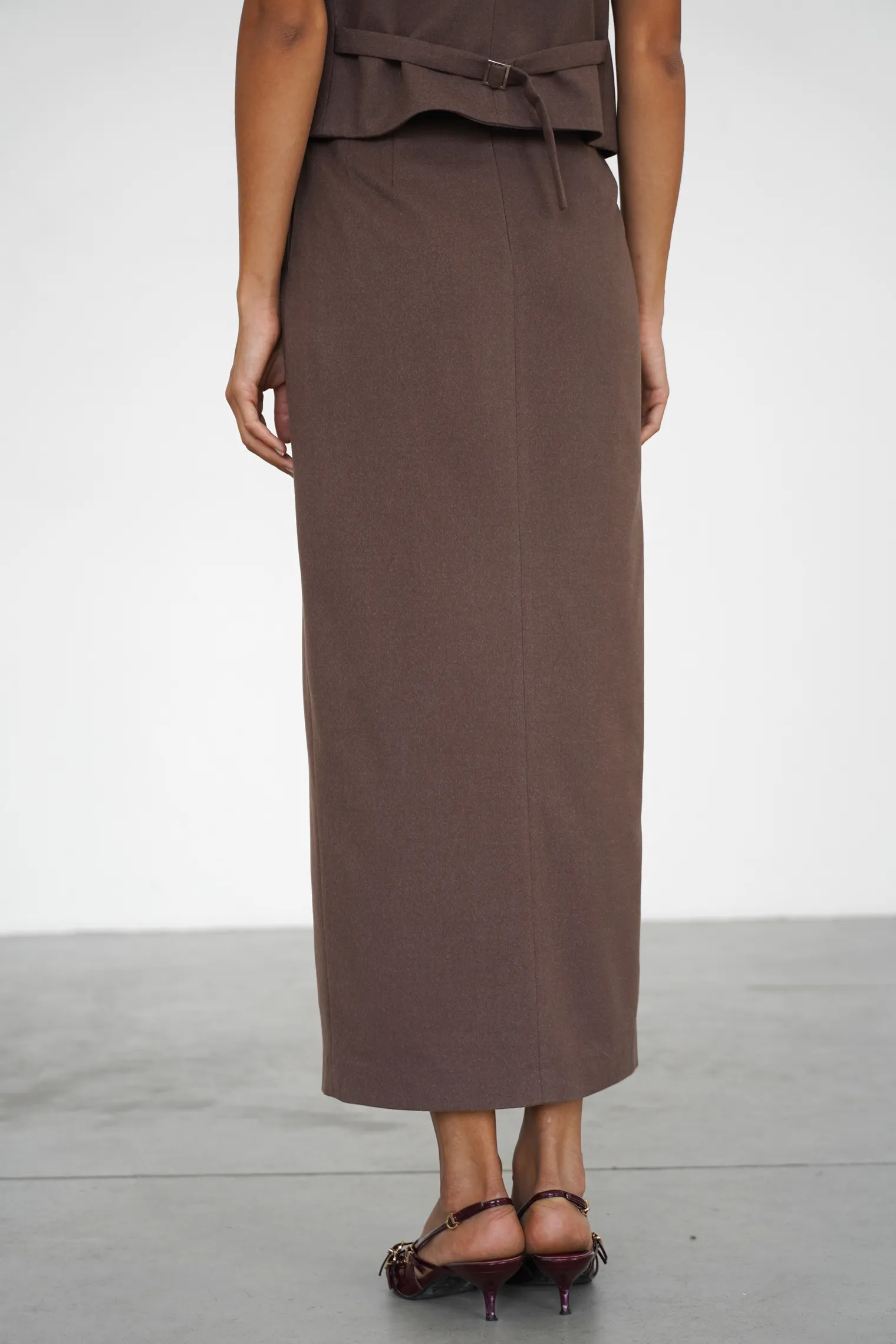 Юбка макси из шерсти шоколадного цвета фото 4