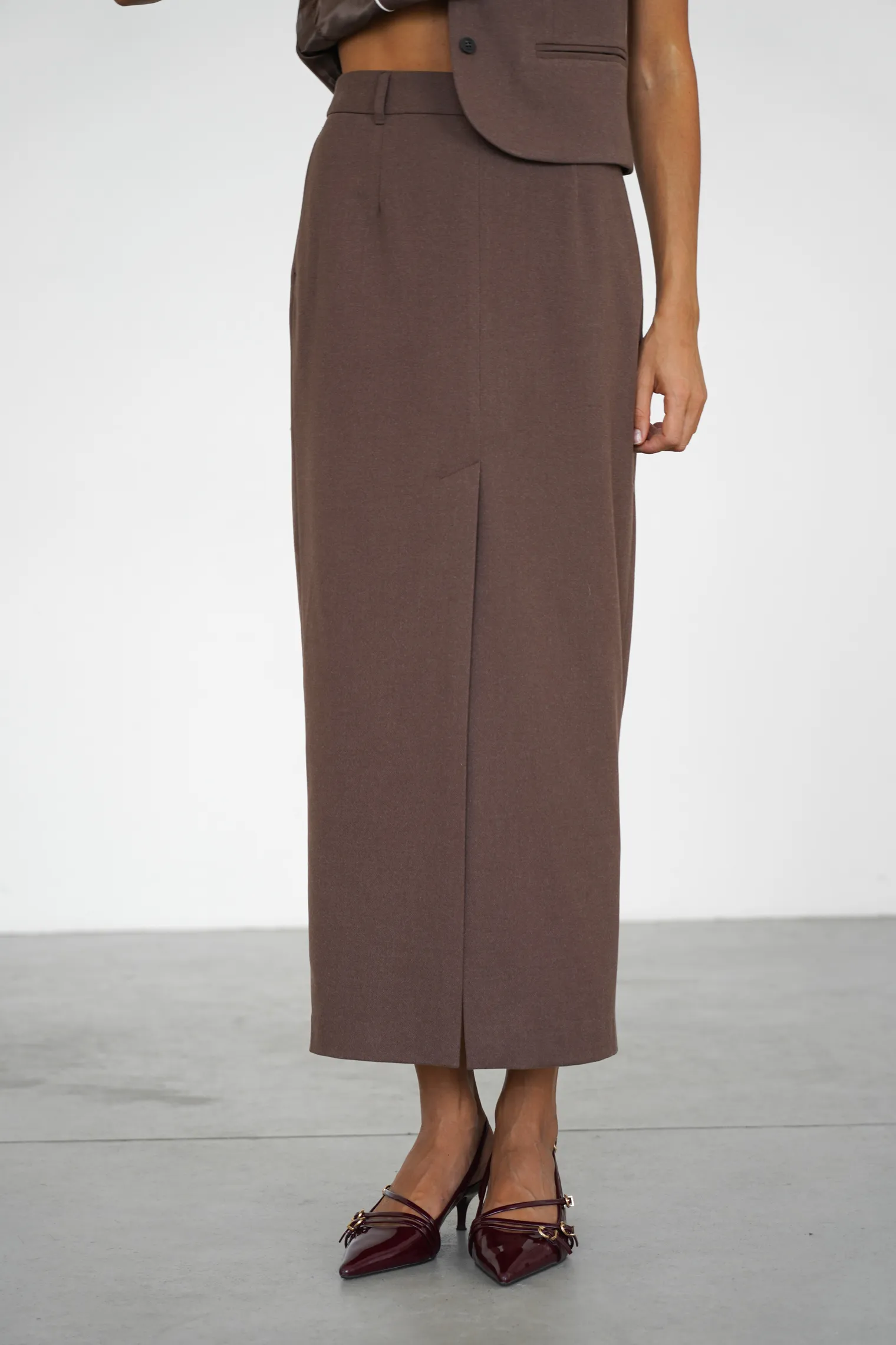 Юбка макси из шерсти шоколадного цвета фото 2