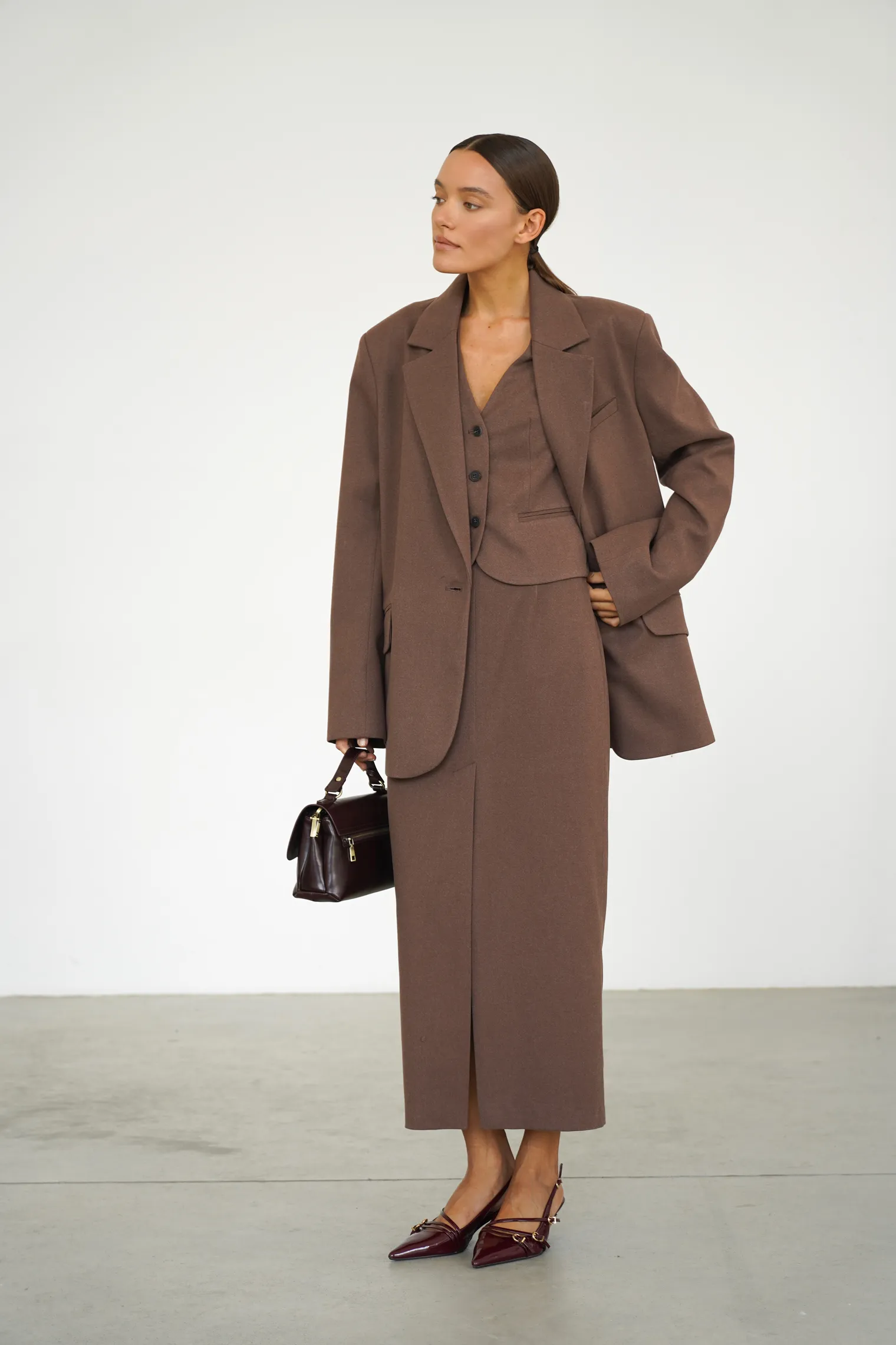 Юбка макси из шерсти шоколадного цвета фото 1