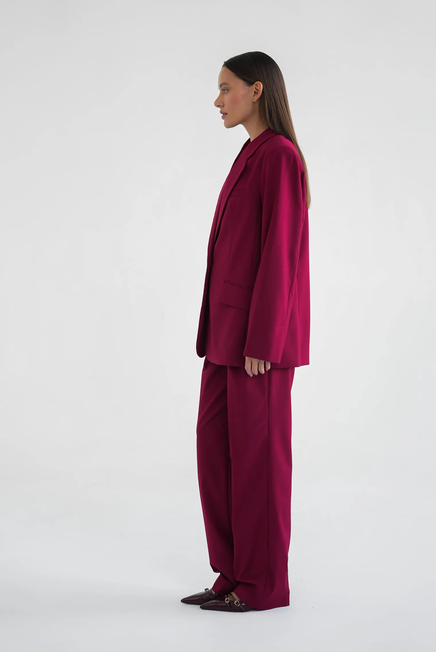 Брюки с завышенной талией прямого кроя винного цвета фото 5