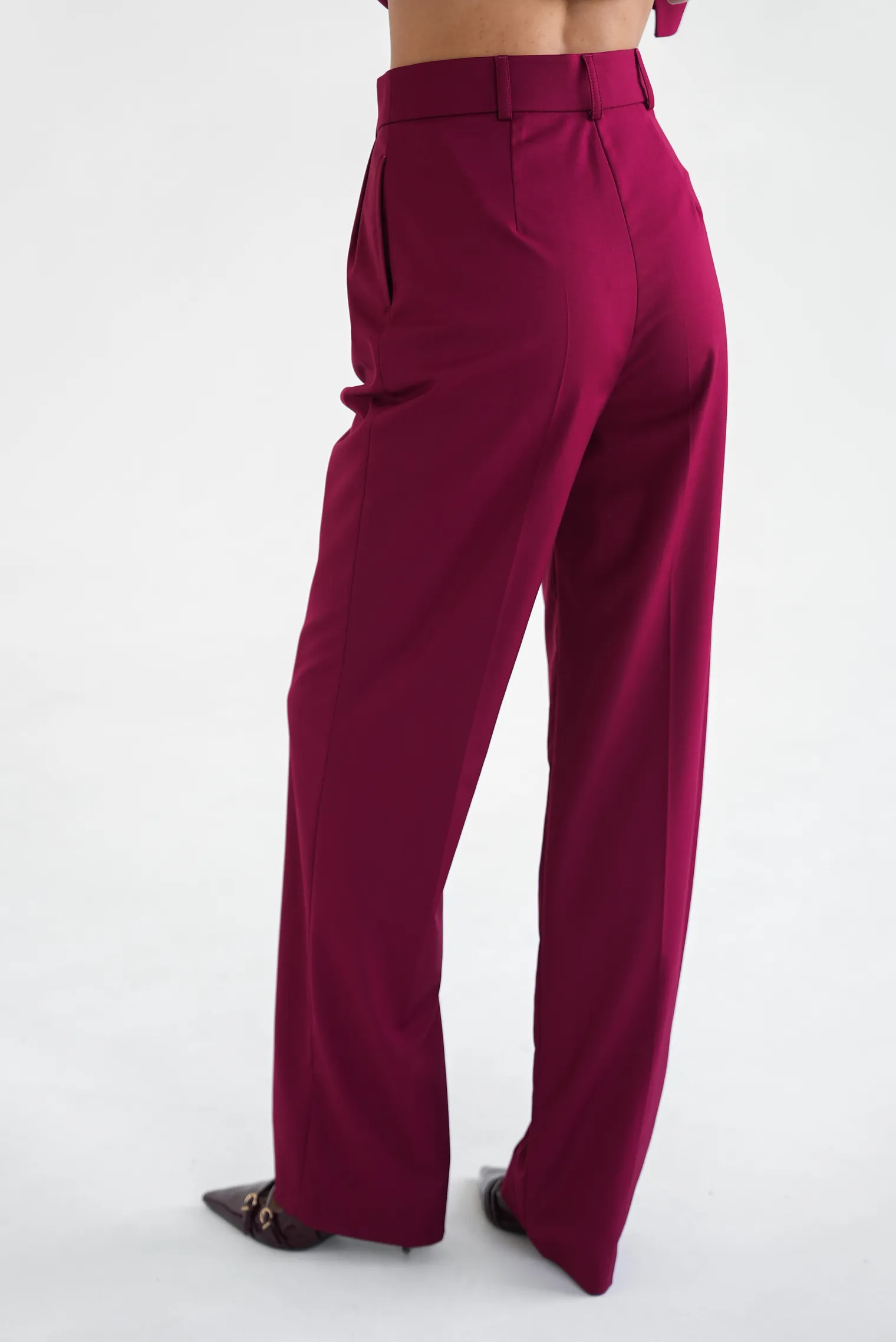 Брюки с завышенной талией прямого кроя винного цвета фото 4