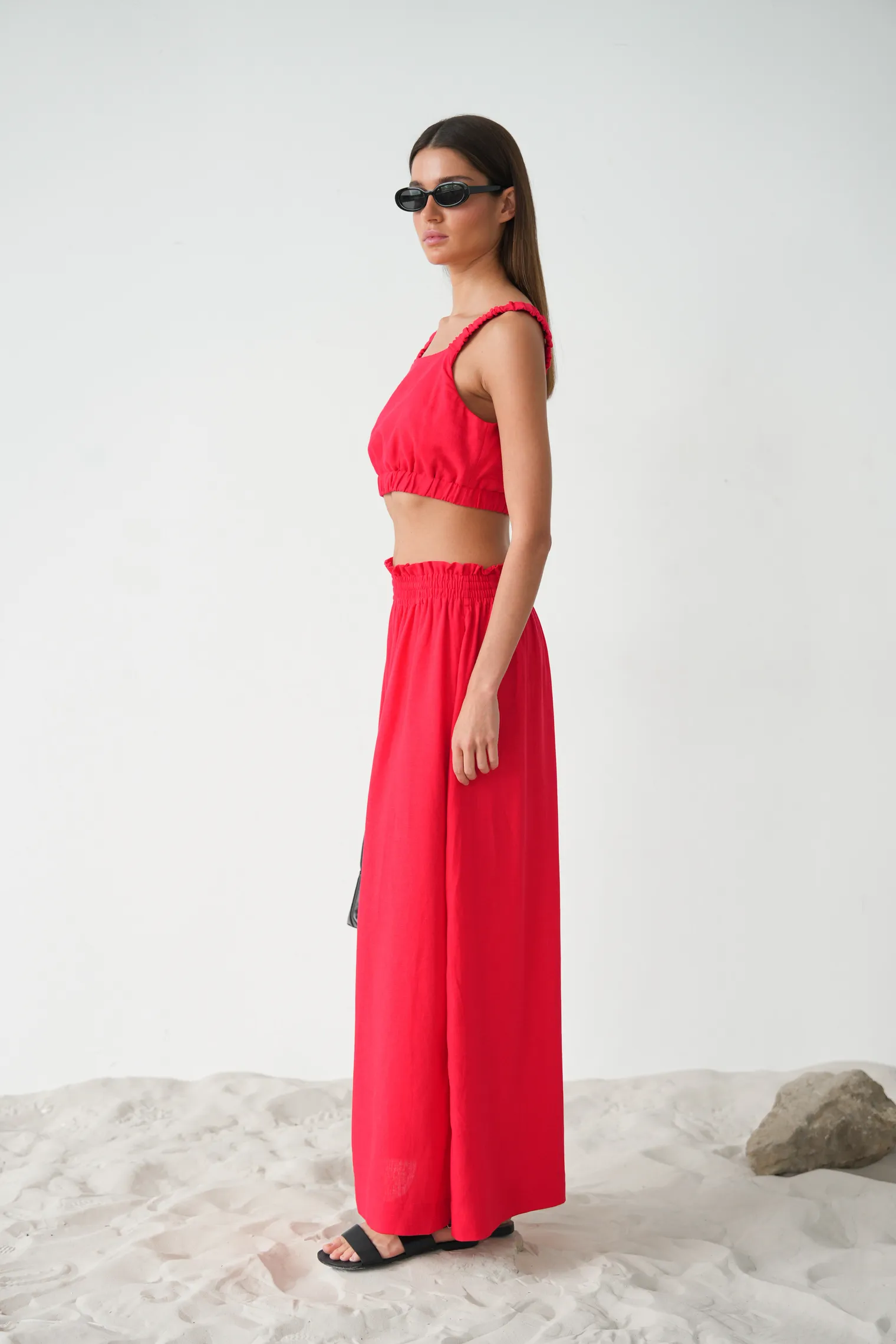 Юбка широкого кроя с разрезами красного цвета фото 2