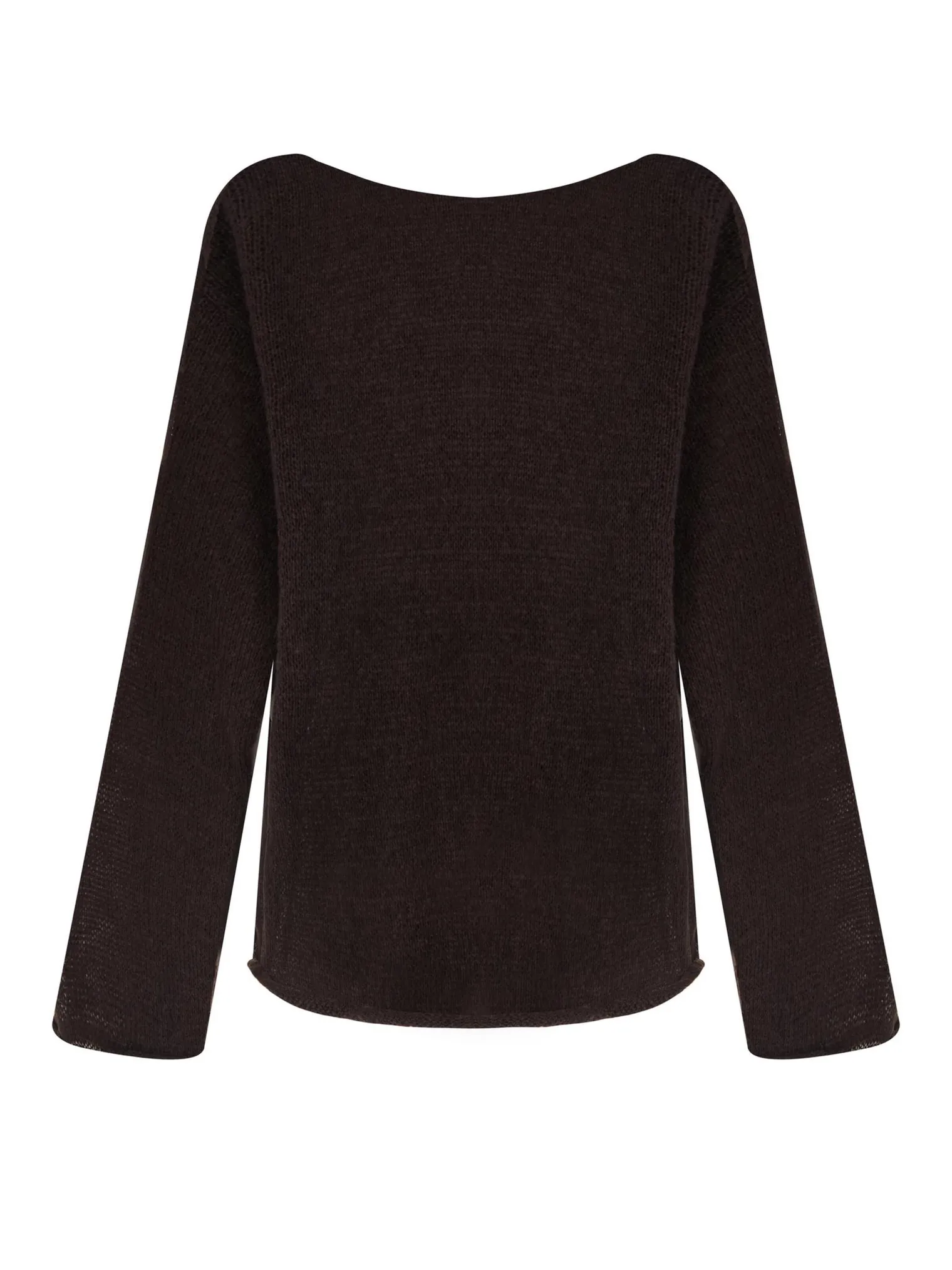 Джемпер мелкой вязки с низким воротником цвета горький шоколад фото 8