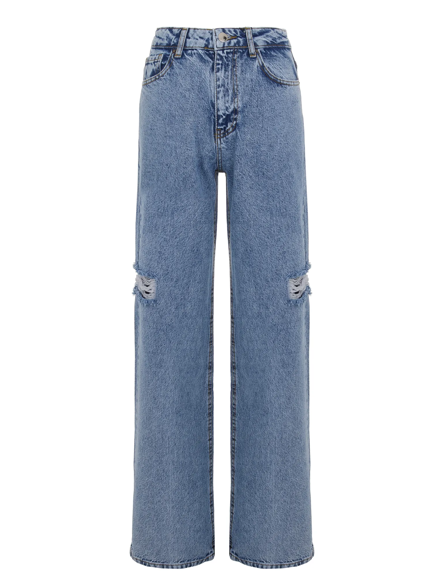 Джинсы свободного кроя с разрезами цвета синяя варка фото 1