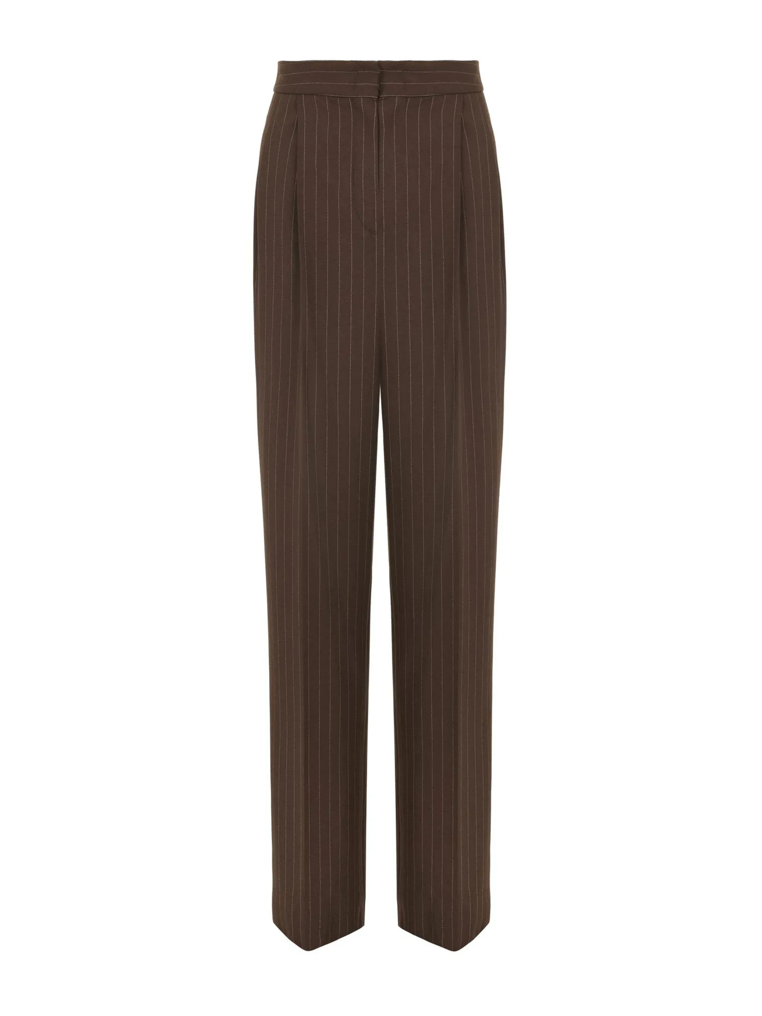 Брюки с завышенной талией прямого кроя в полоску шоколадного цвета фото 8