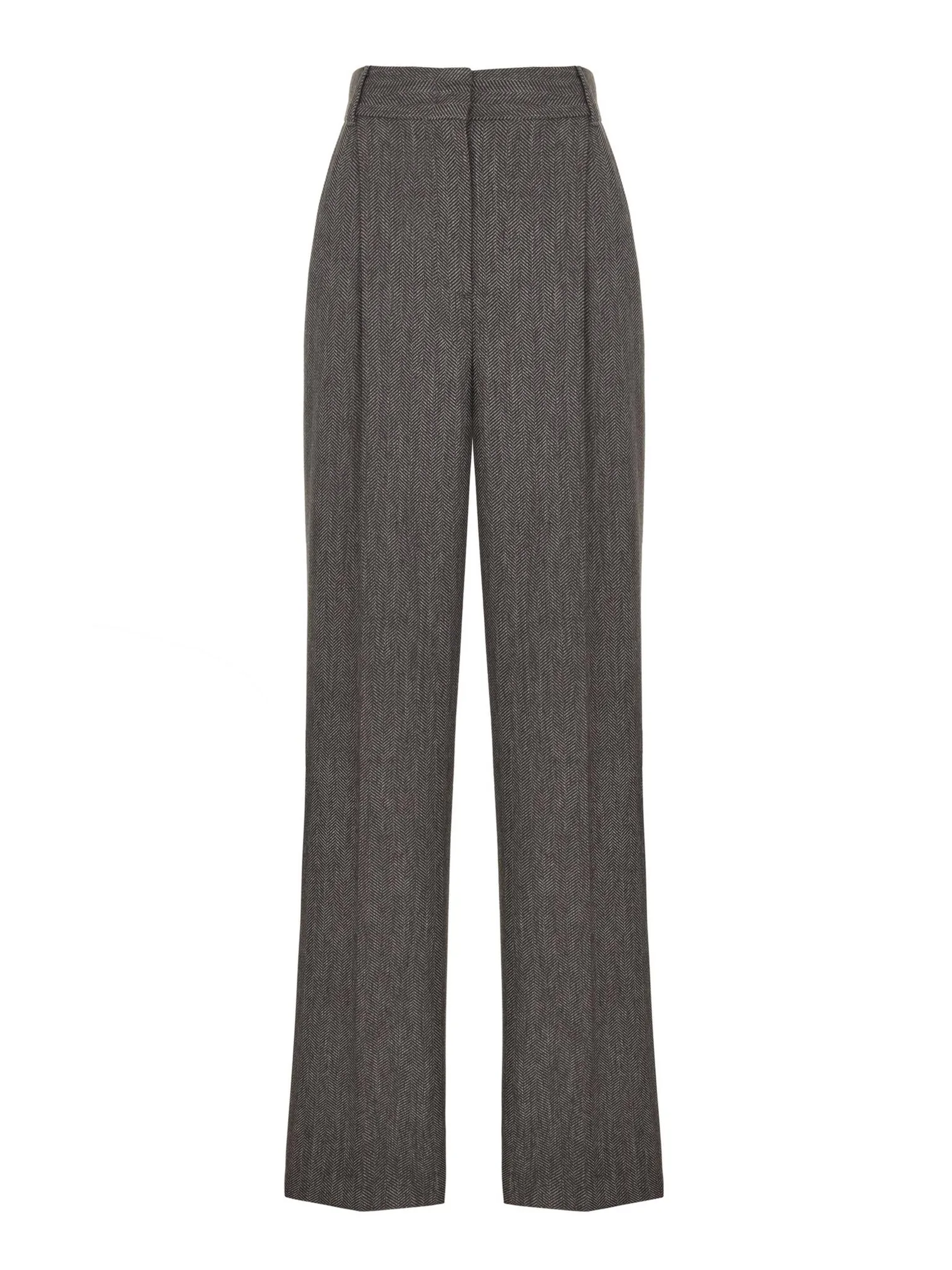 Брюки с завышенной талией прямого кроя цвета коричневый/серый в ёлочку фото 7