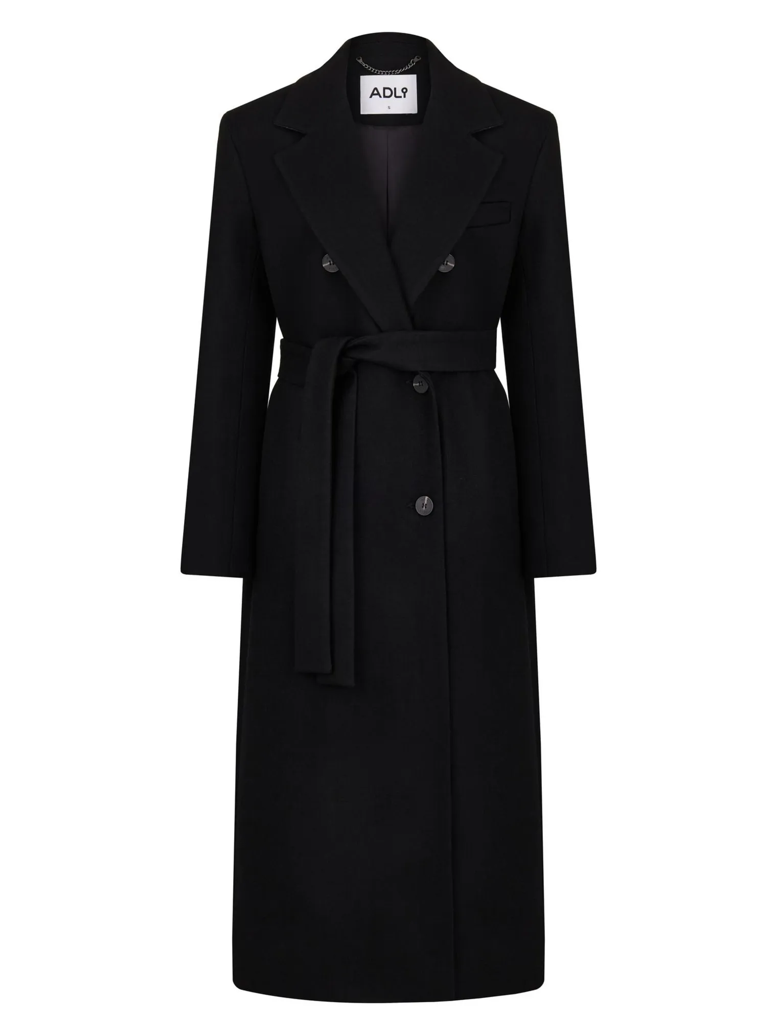 Пальто двубортное с втачным рукавом с поясом чёрного цвета фото 9