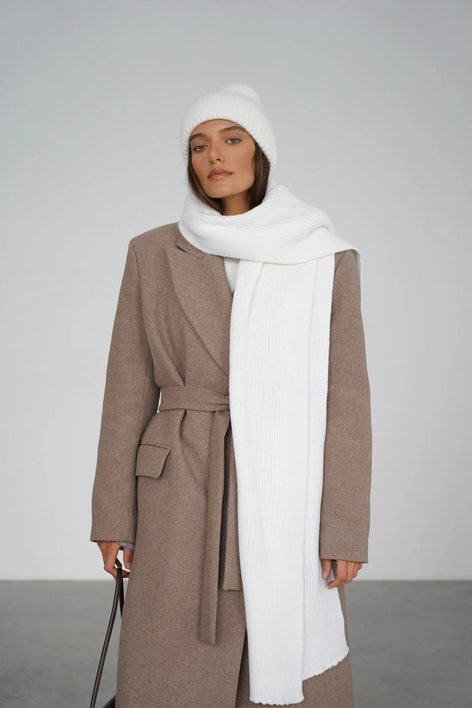 Шарф из шерсти мериноса молочного цвета фото 5