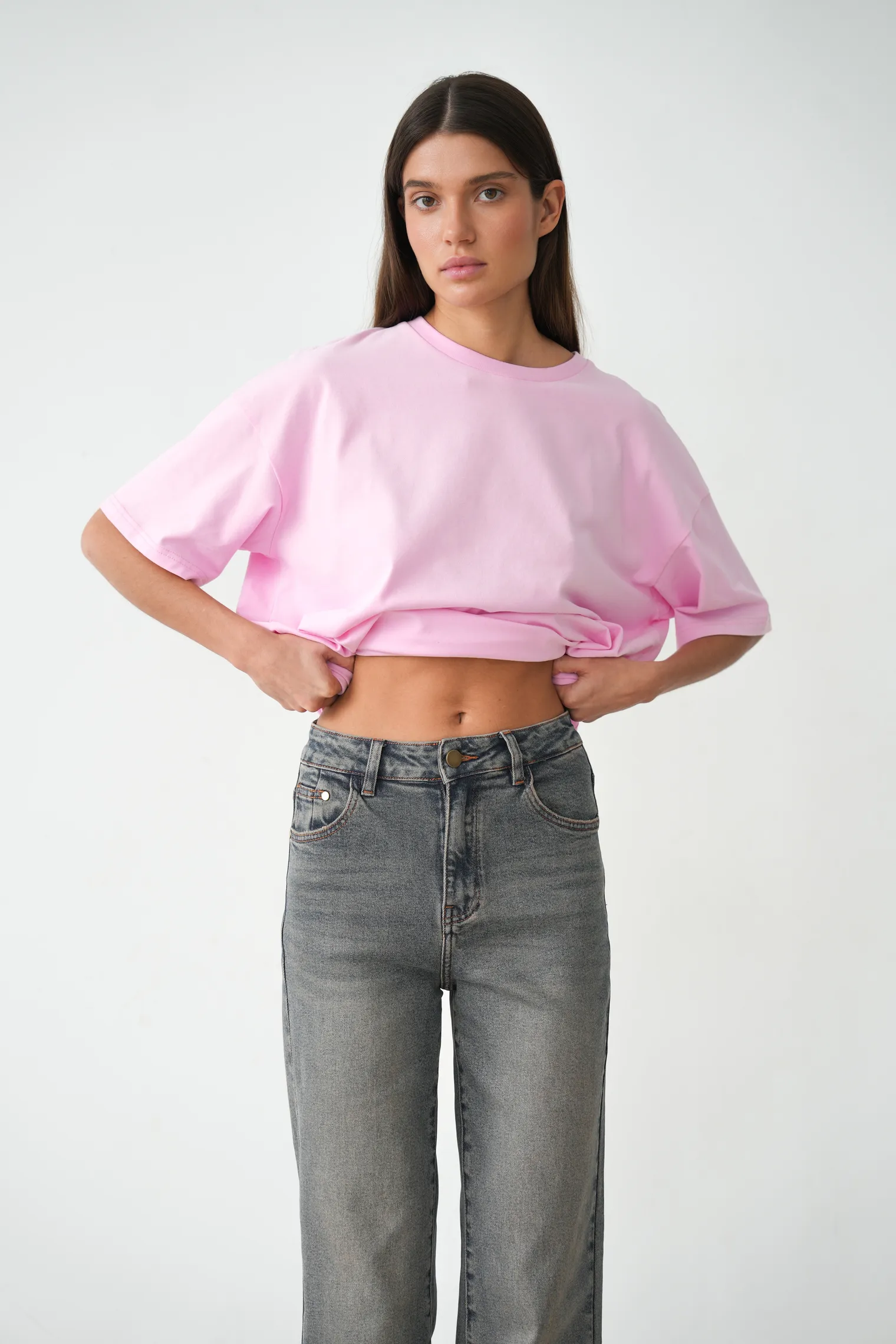 Джинсы прямого кроя в винтажном стиле голубого цвета фото 6