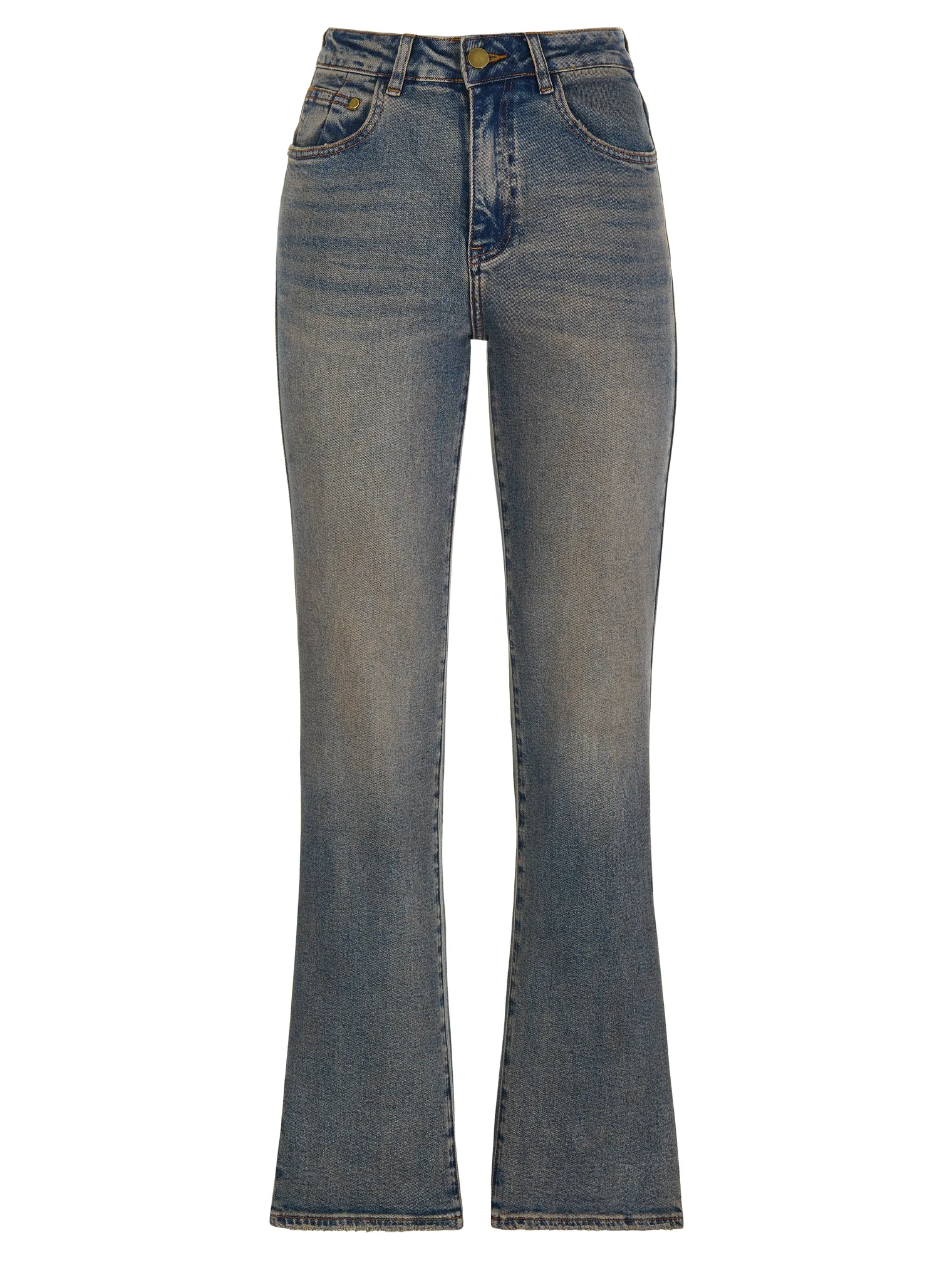 Джинсы прямого кроя в винтажном стиле голубого цвета фото 8