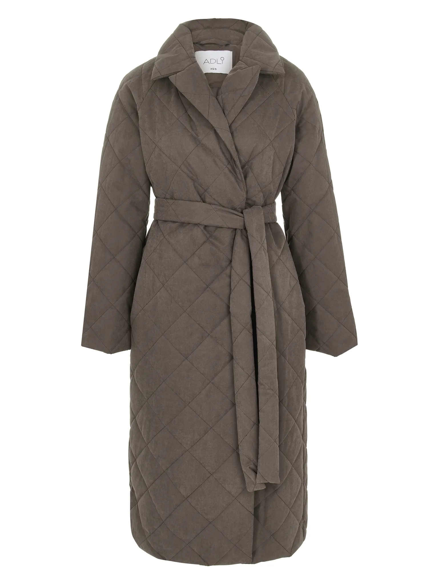 Стеганое пальто с низким воротником шоколадного цвета фото 1