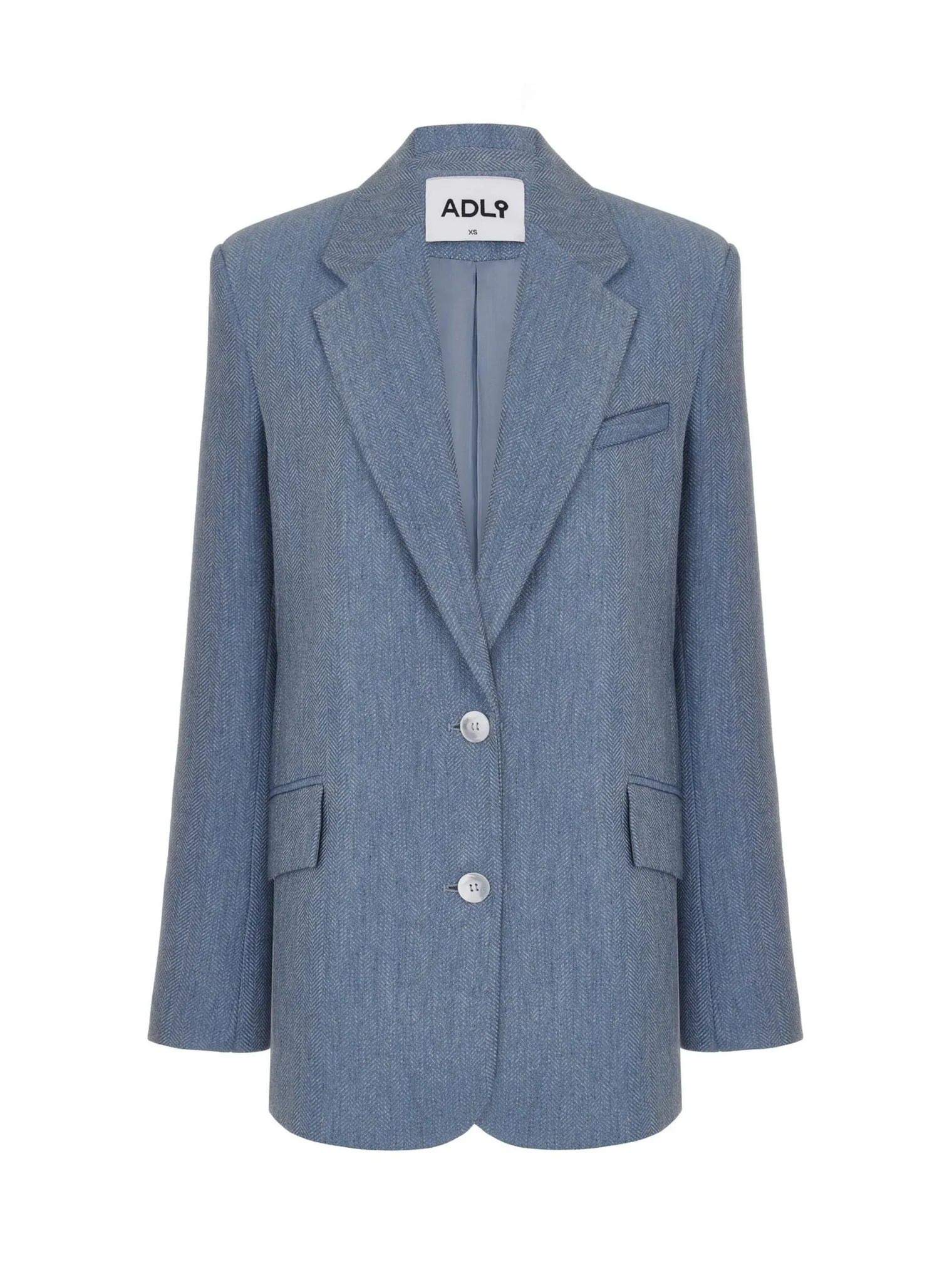 Однобортный жакет свободного кроя с карманами цвета голубой/серый в ёлочку фото 8