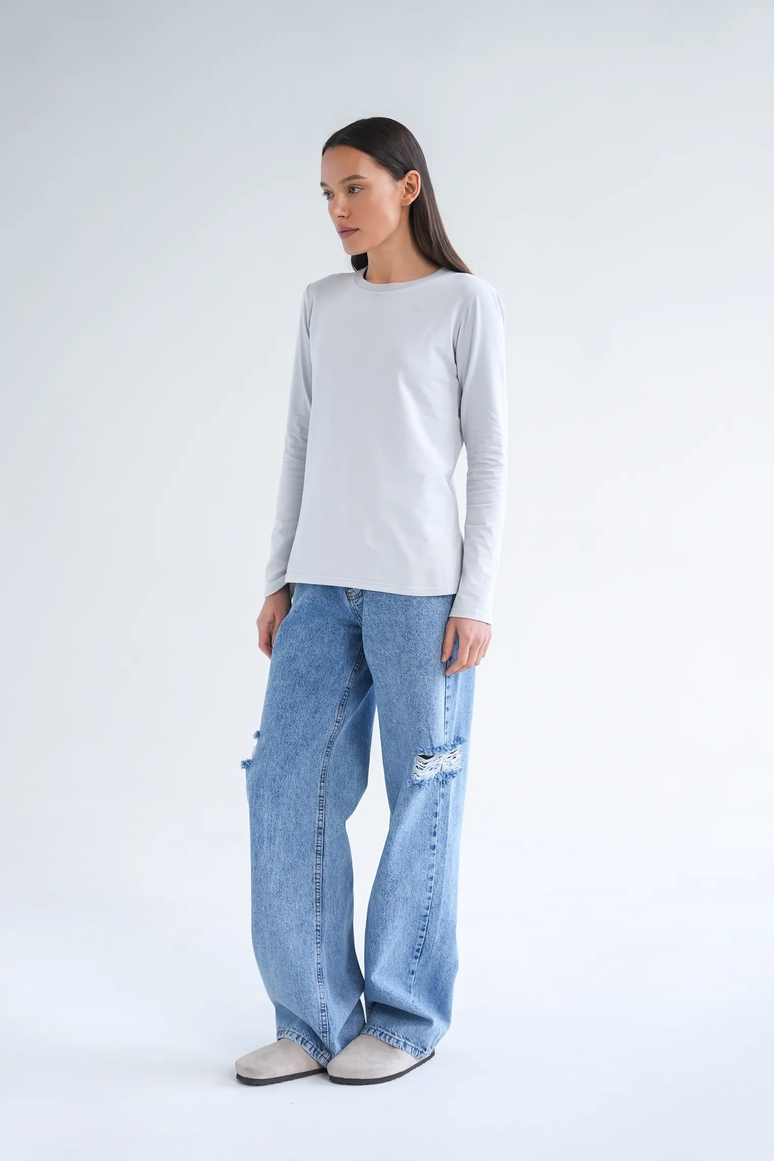Лонгслив базовый пепельного цвета фото 5