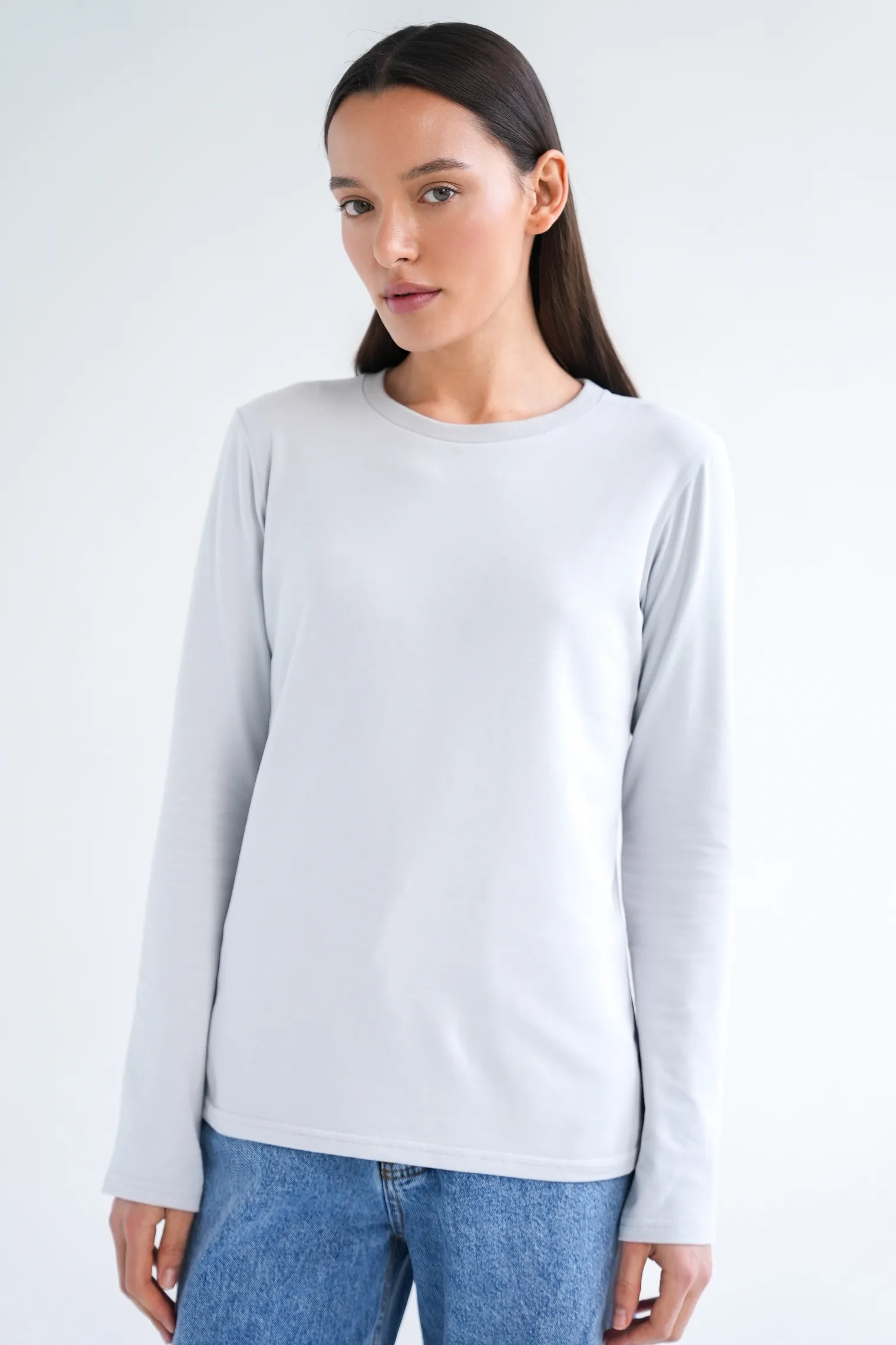 Лонгслив базовый пепельного цвета фото 8