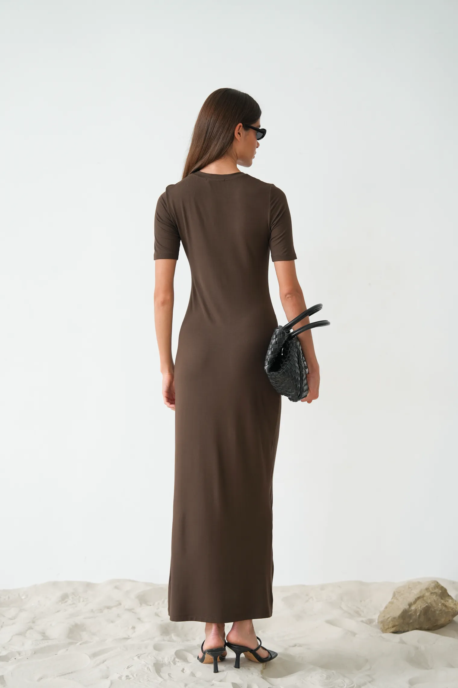 Платье из тонкого трикотажа шоколадного цвета фото 4