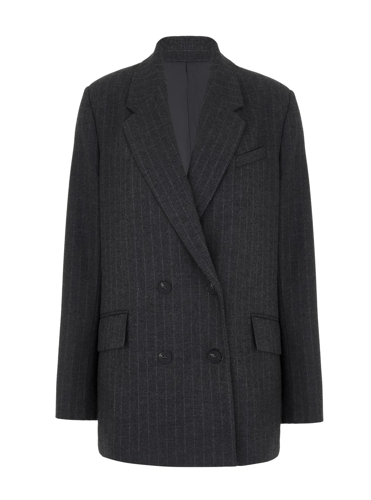 Двубортный жакет свободного кроя в полоску графитового цвета фото 8