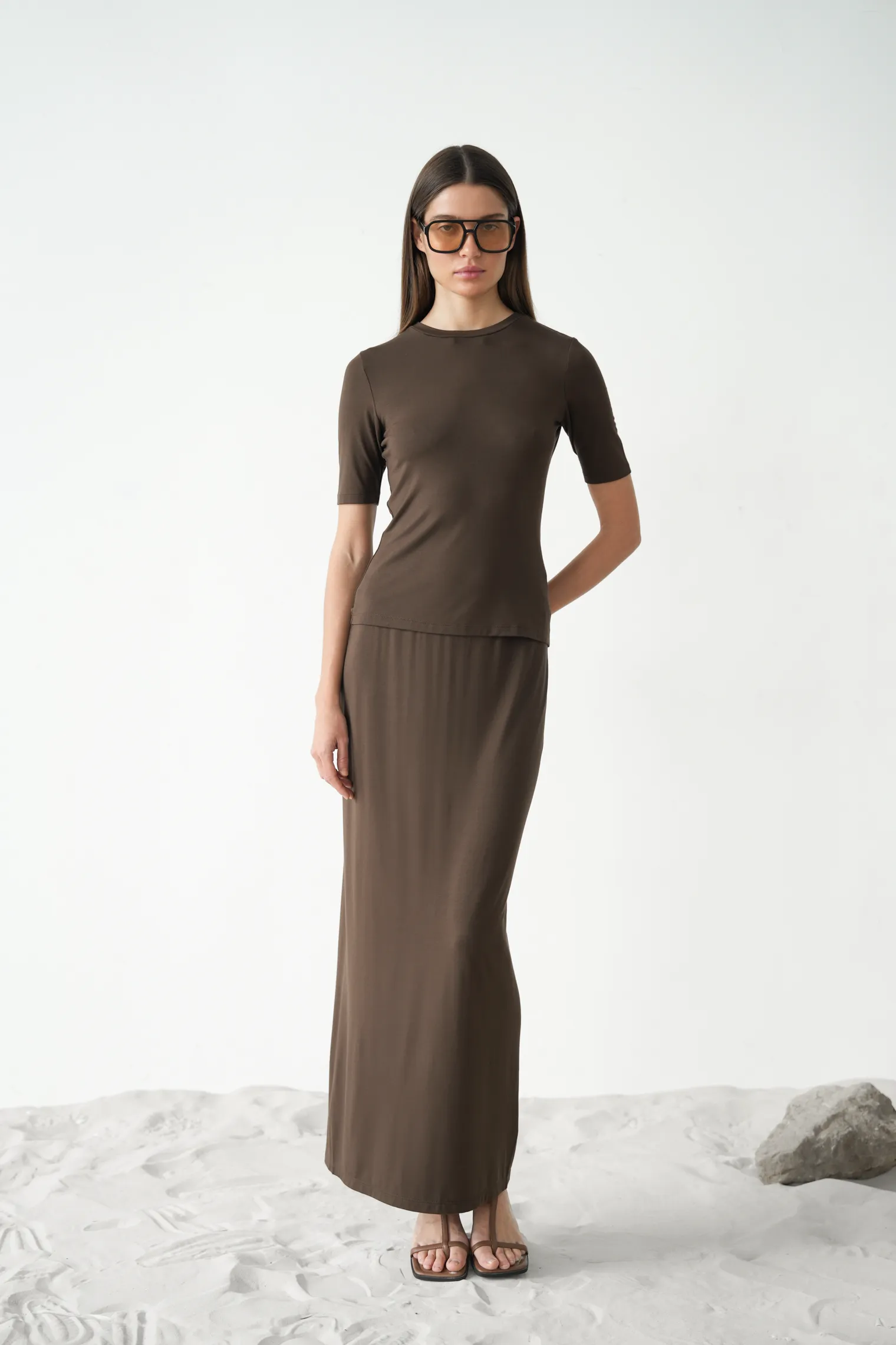 Юбка из тонкого трикотажа шоколадного цвета фото 5