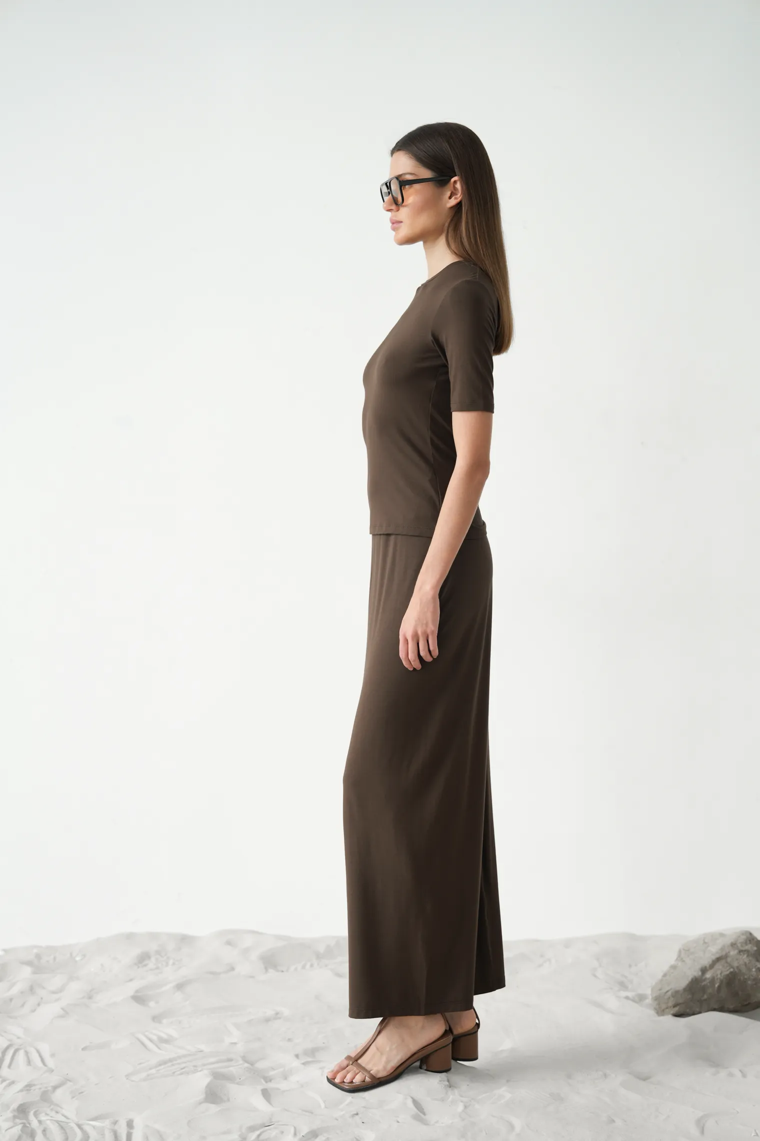 Юбка из тонкого трикотажа шоколадного цвета фото 3