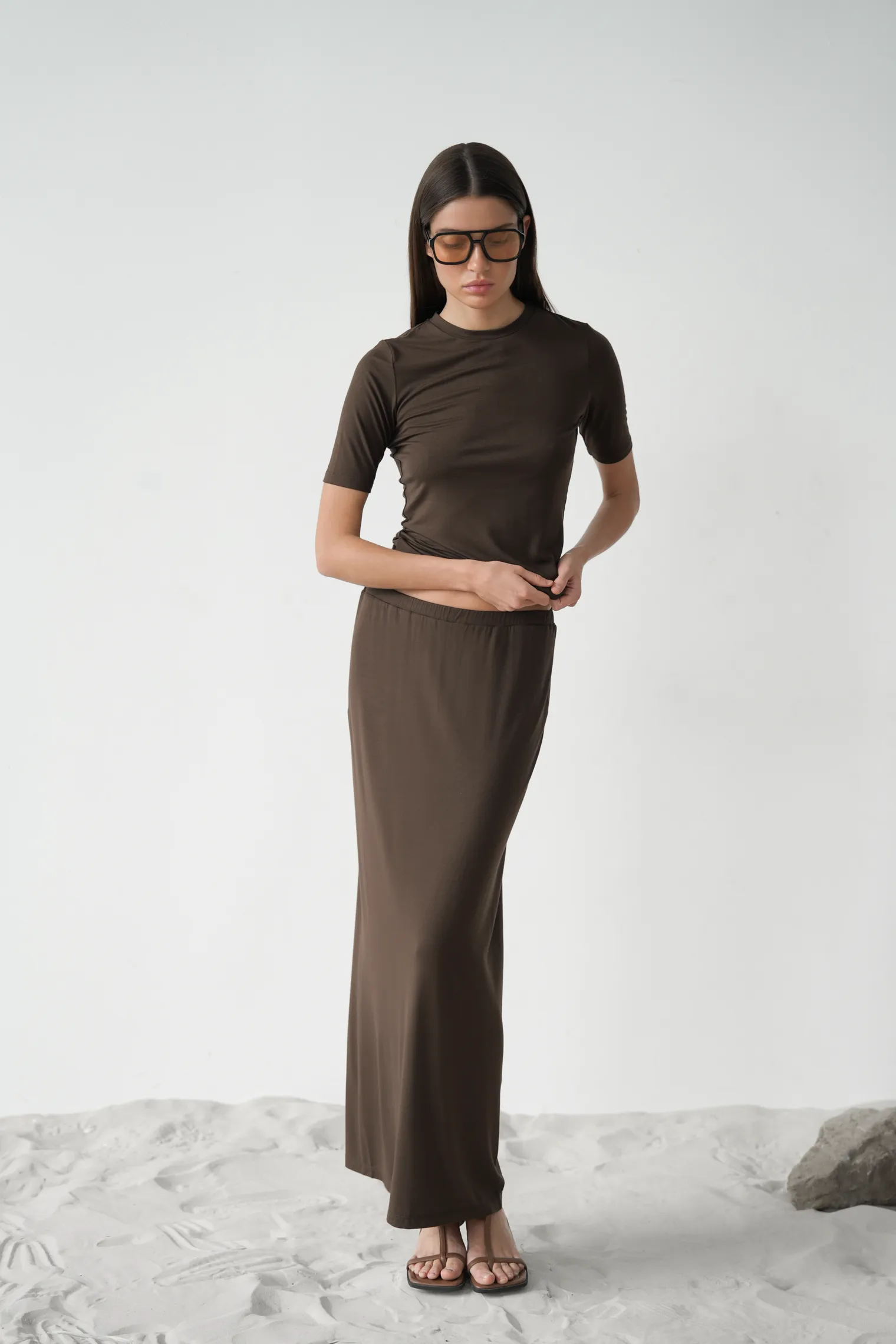 Юбка из тонкого трикотажа шоколадного цвета фото 1