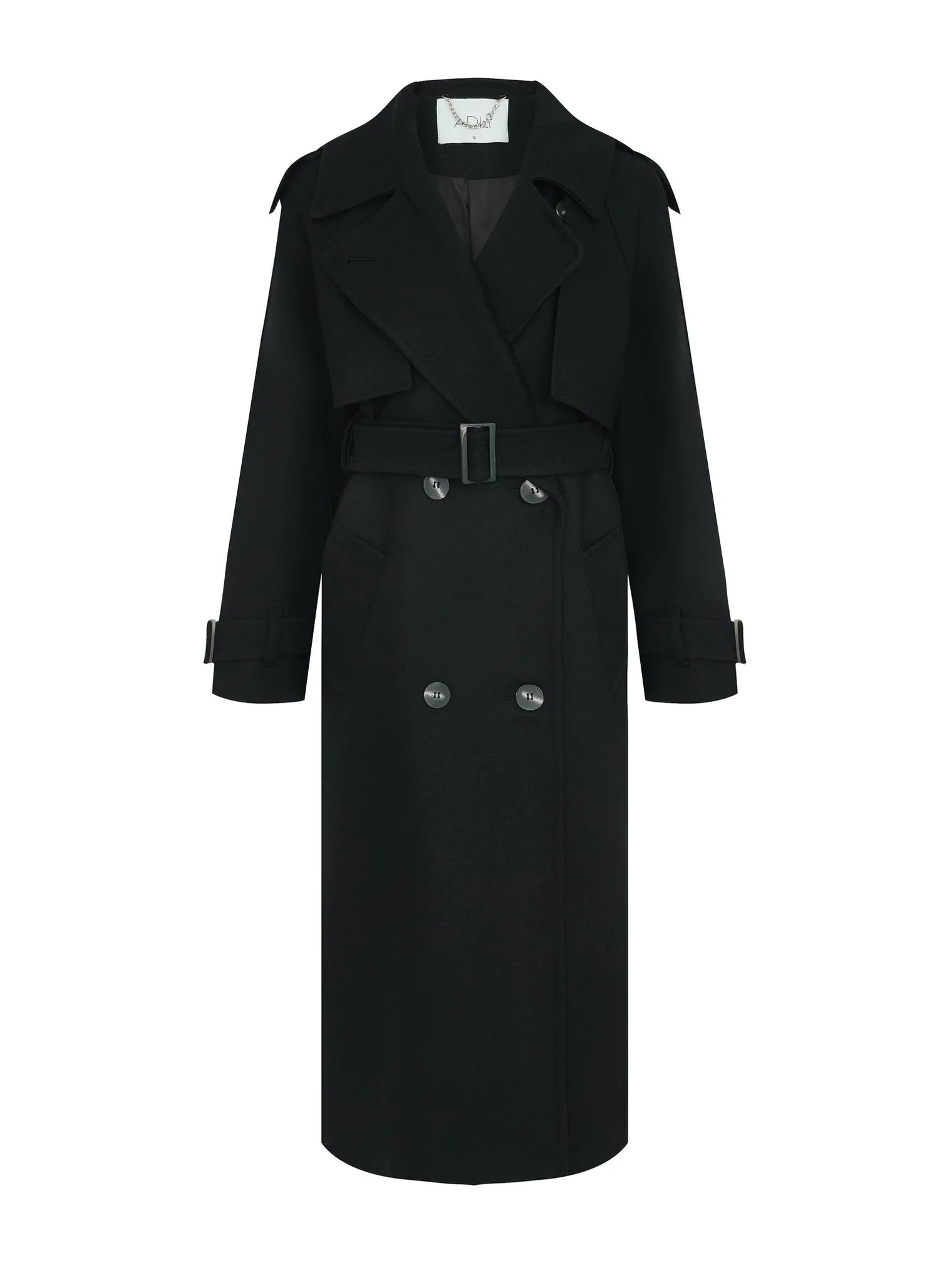 Двубортное пальто-тренч с рукавом реглан чёрного цвета фото 9