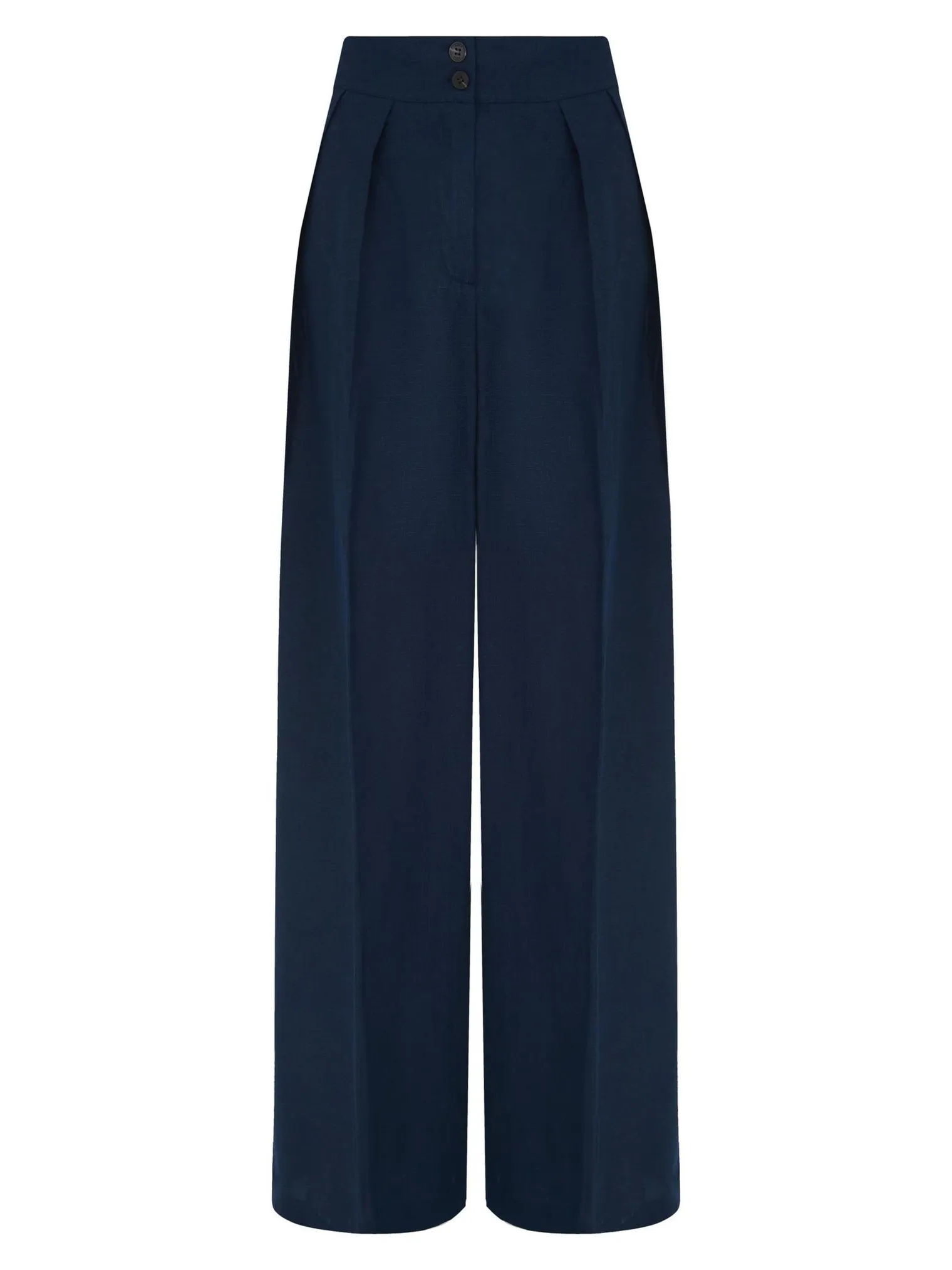 Брюки широкого кроя с завышенной талией со складками синего цвета фото 5