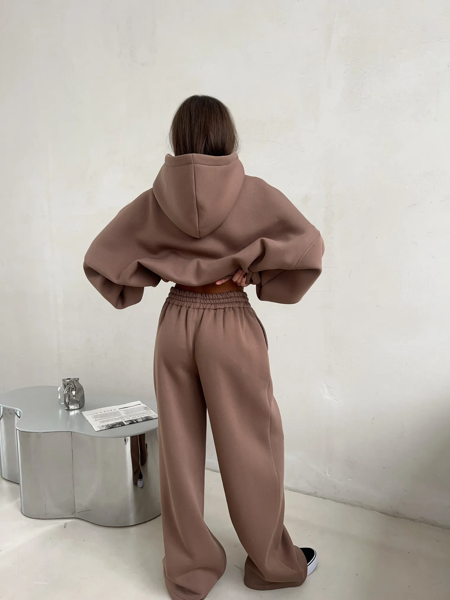 Брюки прямого кроя на кулисе цвета капучино фото 4