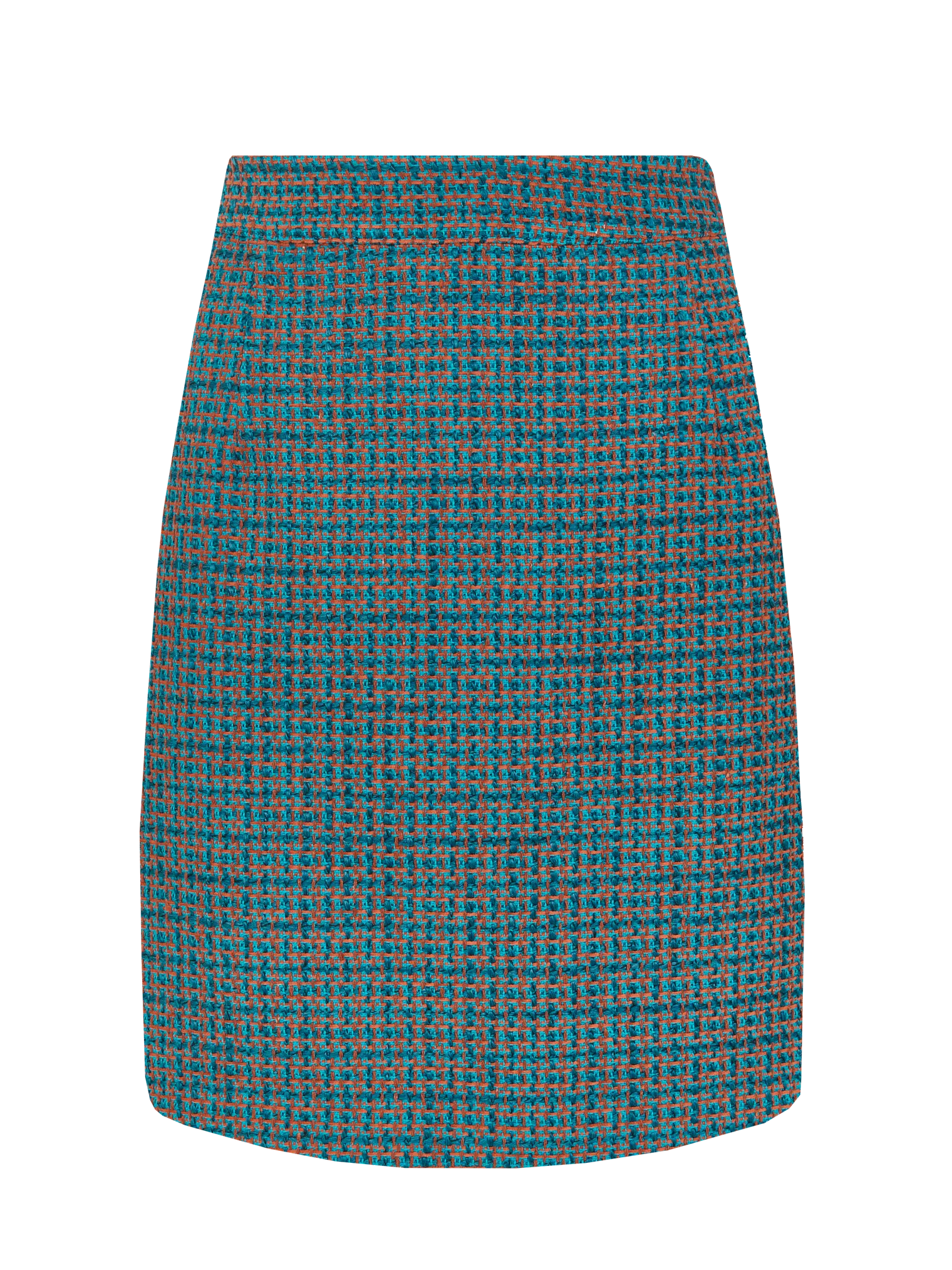 Юбка прямого кроя укороченная в оранжево-бирюзовом цвете фото 1