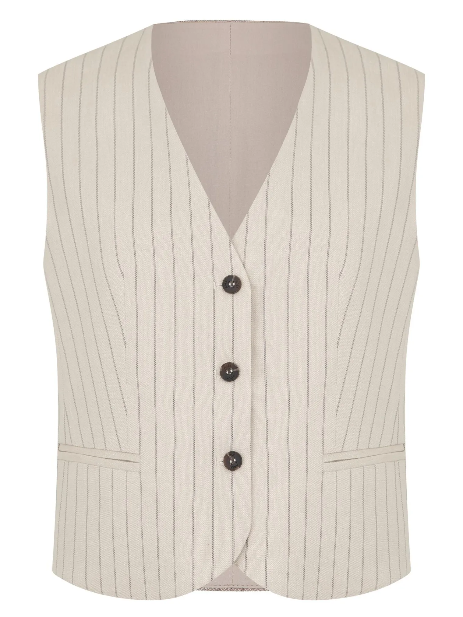 Жилет изо льна в полоску цвета латте фото 1